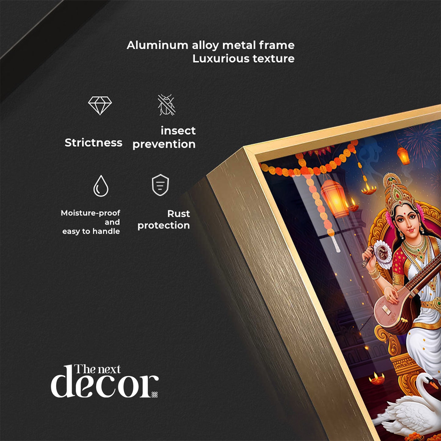 Lord Ganesha With Godess Saraswati and Maa Laxmi Premium Acrylic Horizontal Wall Art