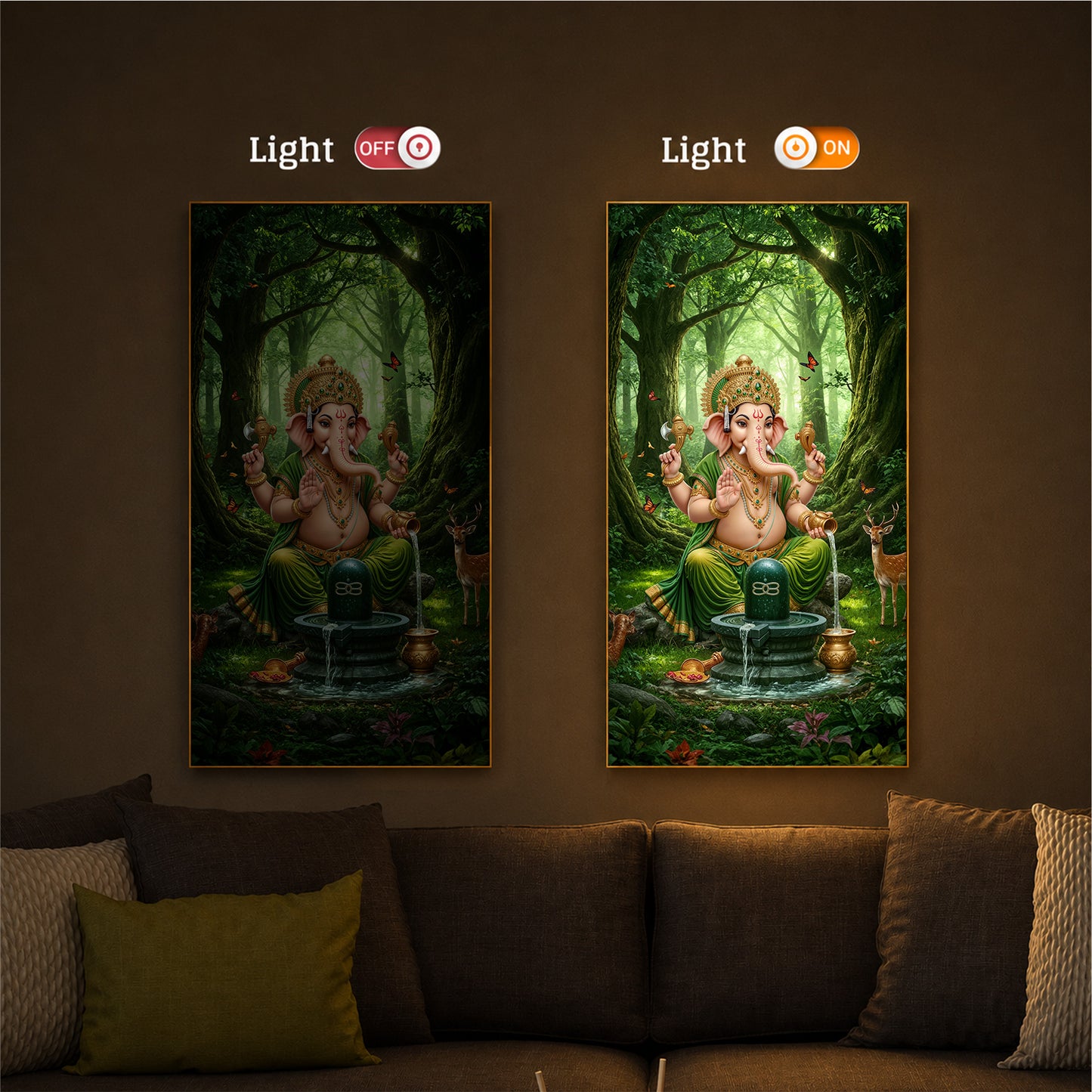Jai Shri Ganesh Modern Luxury Backlight Vertical Wall Art