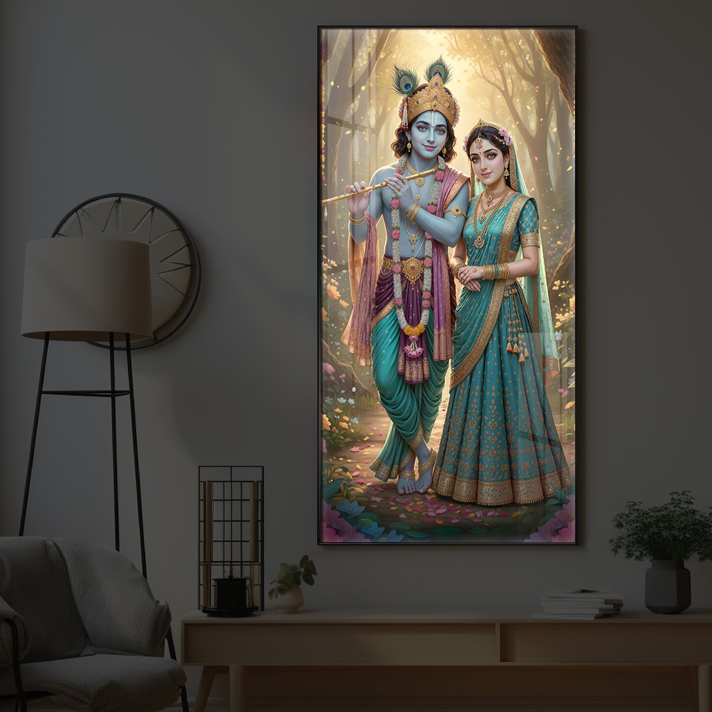 Radhe Krishna Ji Modern Luxury Backlight Vertical Wall Art