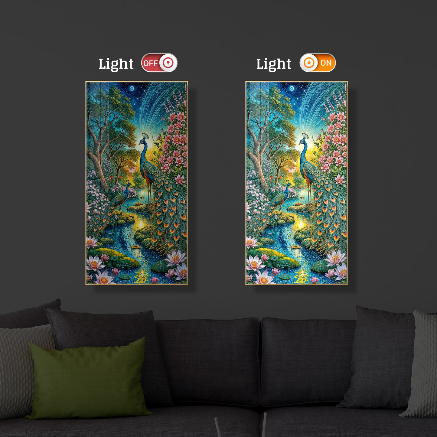Forest Peacock Modern Luxury Backlight Vertical Wall Art
