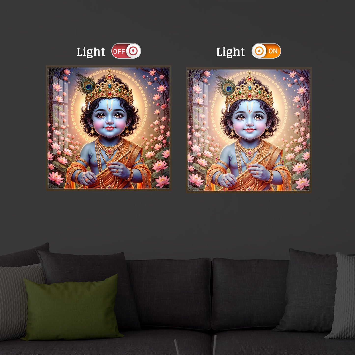 Bal Krishna Ji Modern Luxury Backlight Square Wall Art