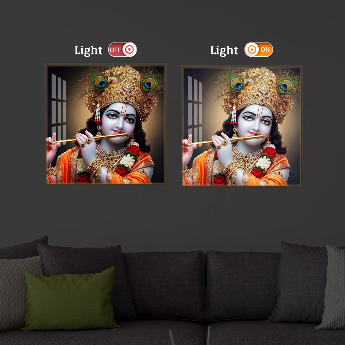 Divine Shree Krishna Modern Luxury Backlight Square Wall Art