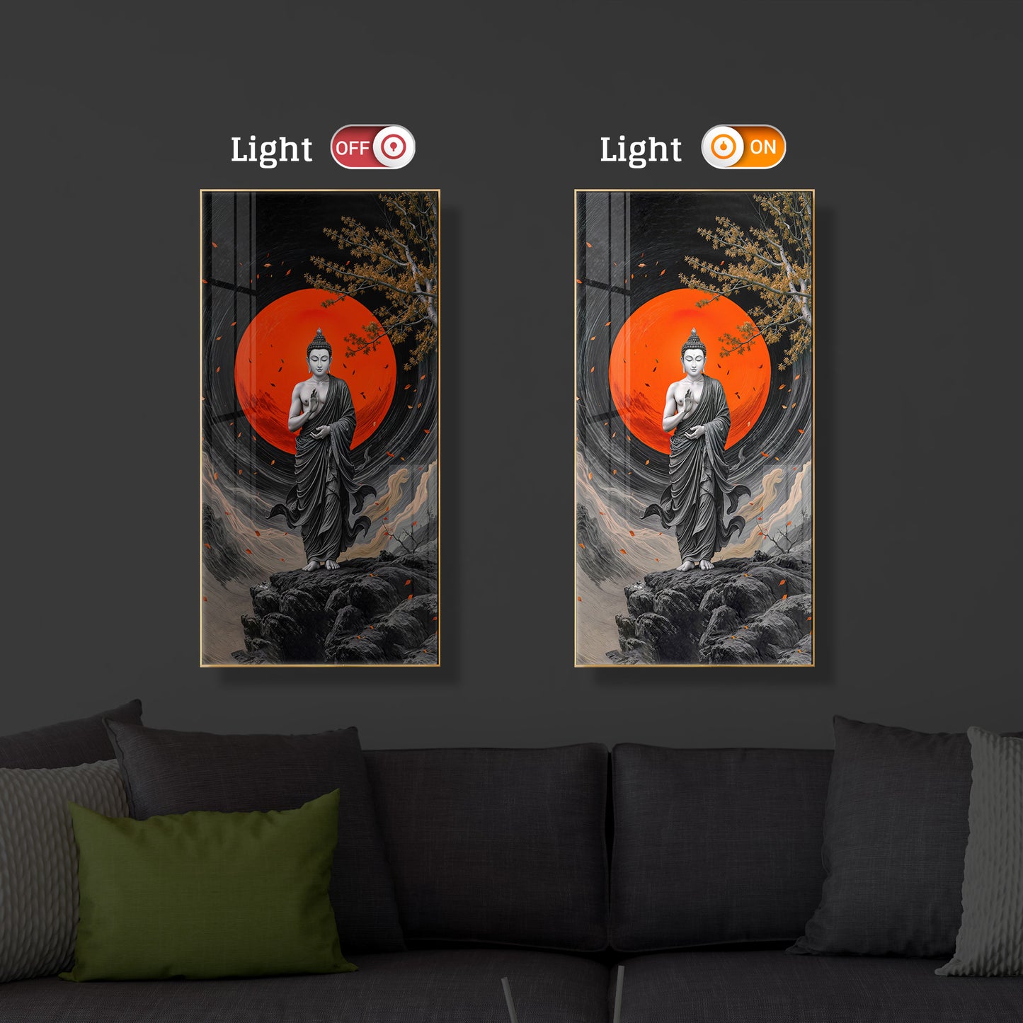 Namo Buddhay Modern Luxury Backlight Vertical Wall Art