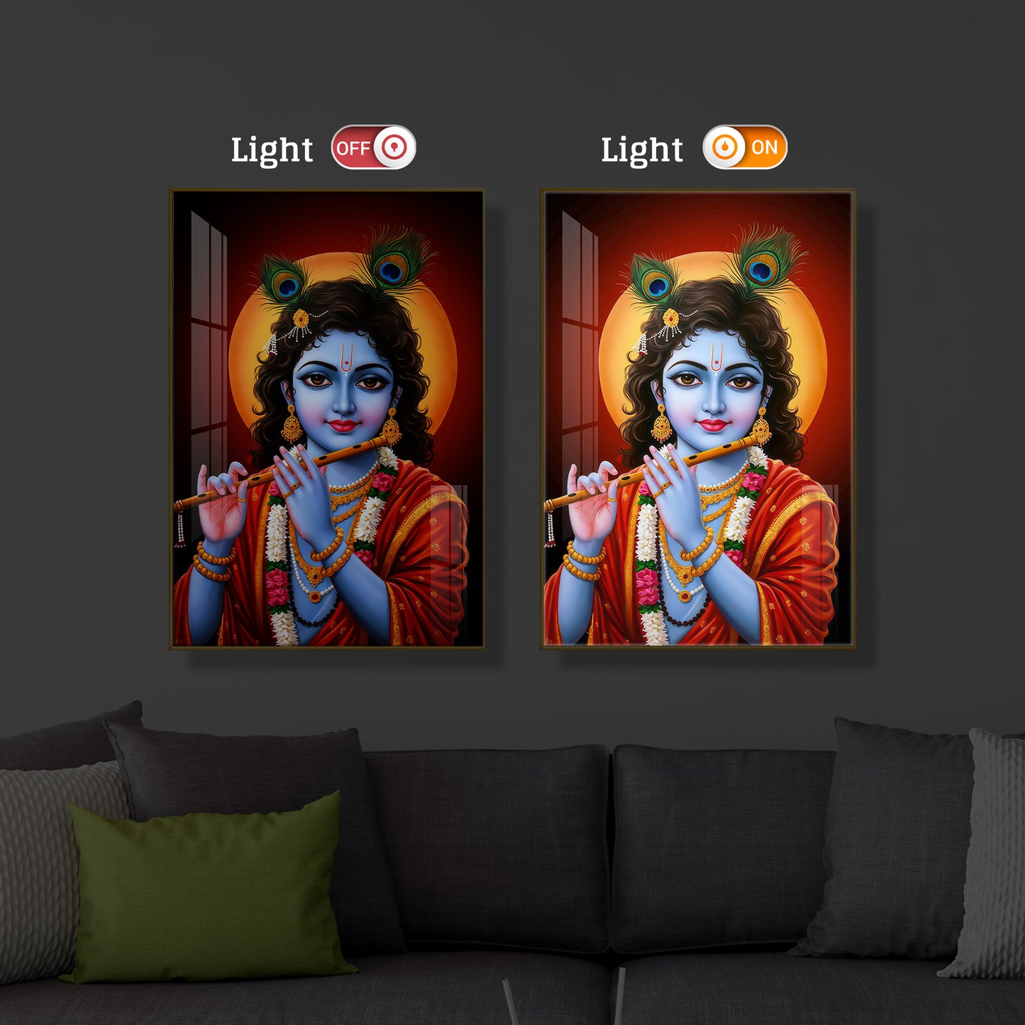 Lord Shree Krishna Ji Modern Luxury Backlight Vertical Wall Art