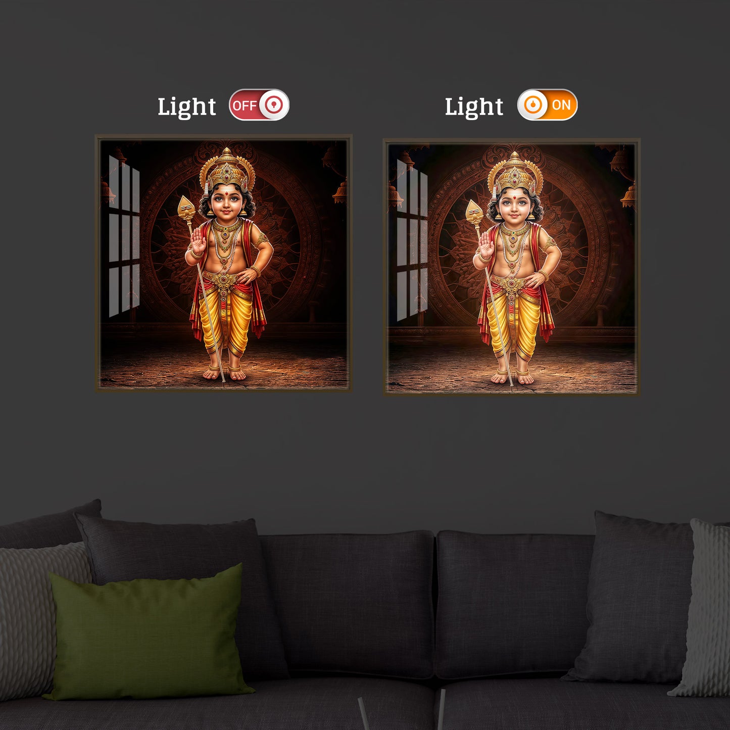 Divine Lord Murugan Modern Luxury Backlight Square Wall Art