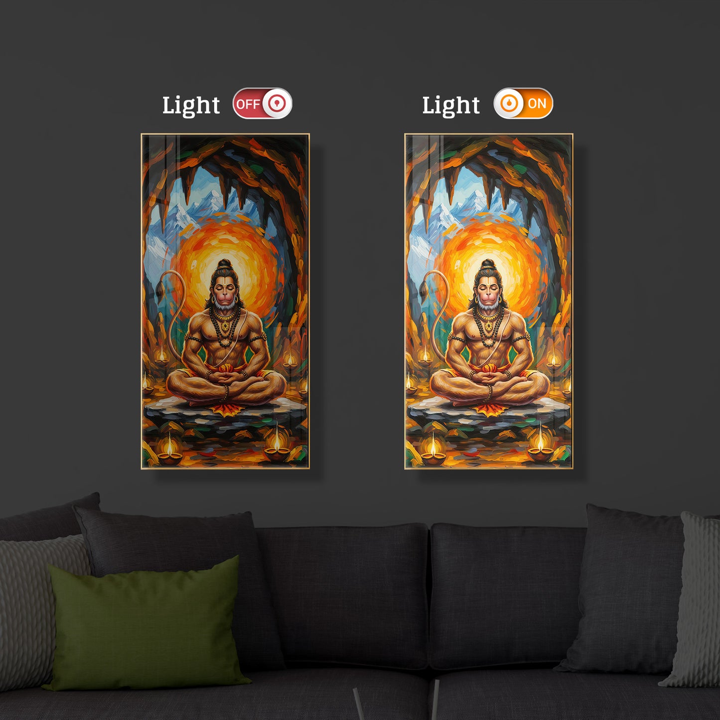 Lord Hanuman Ji Modern Luxury Backlight Vertical Wall Art