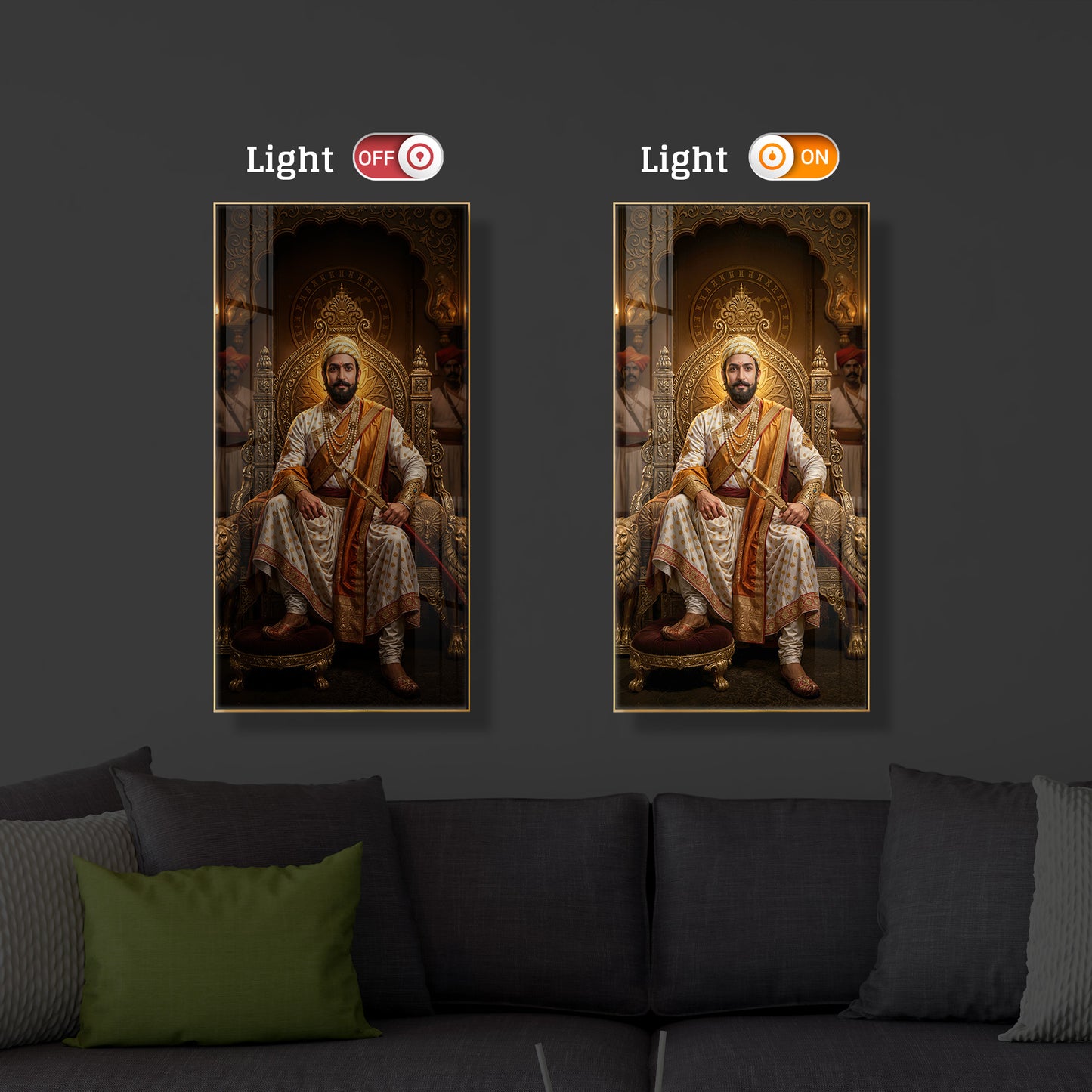 Shivaji Maharaj Modern Luxury Backlight Vertical Wall Art