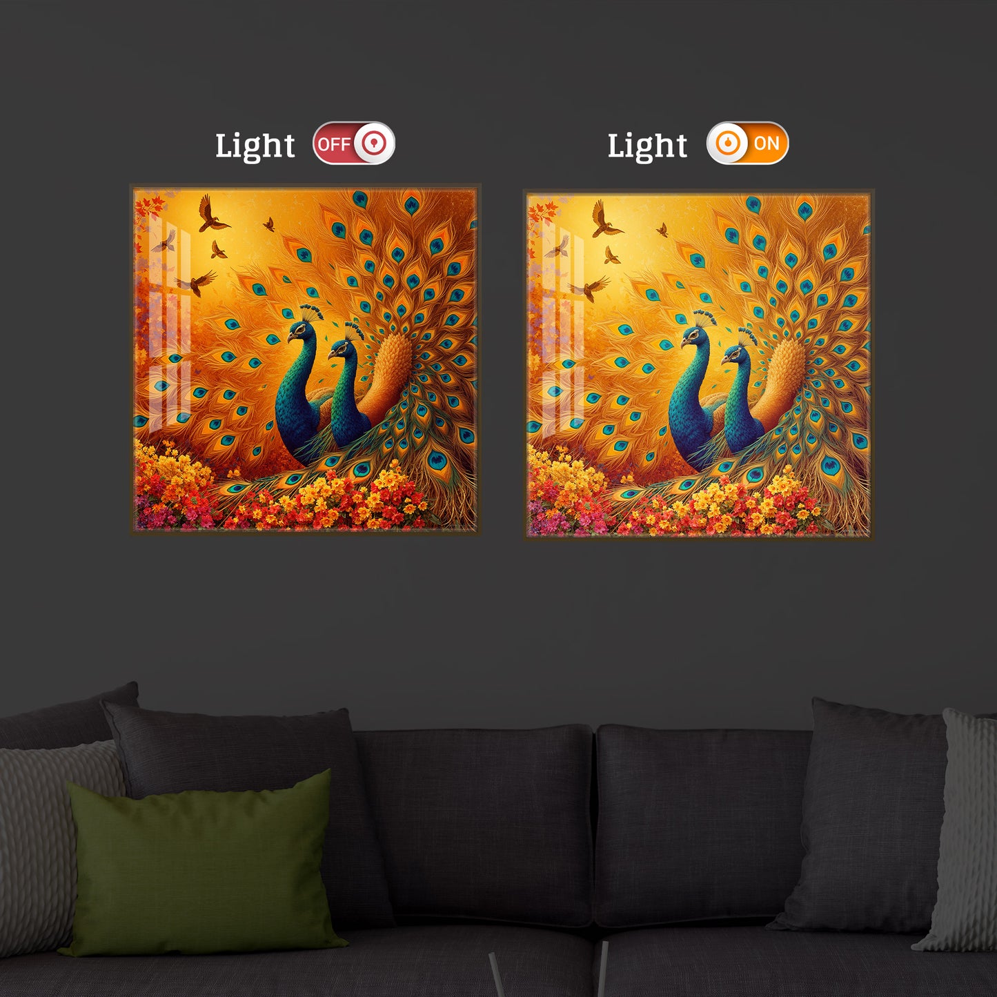 Couple Peacock Modern Luxury Backlight Square Wall Art