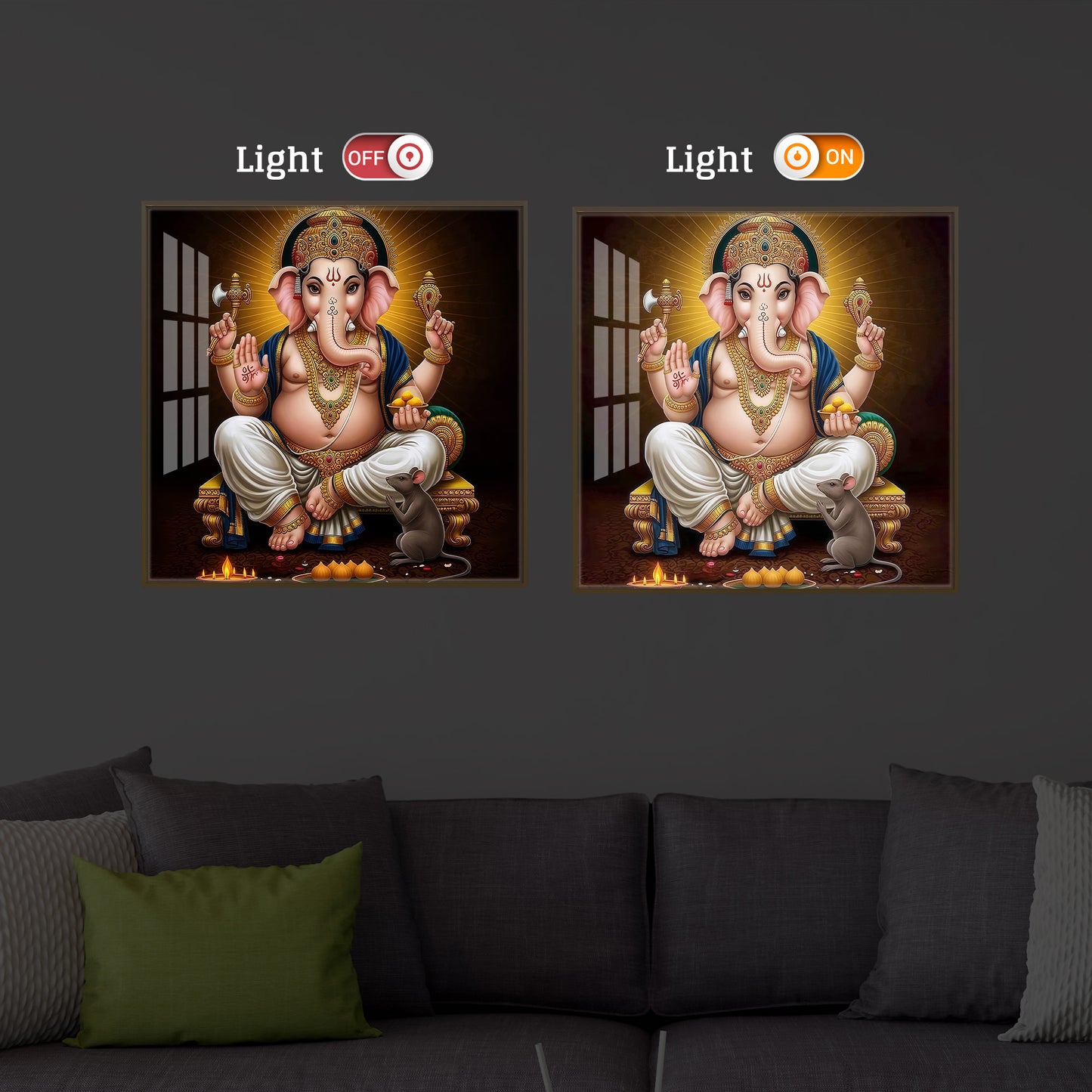 Shree Ganesh Modern Luxury Backlight Square Wall Art