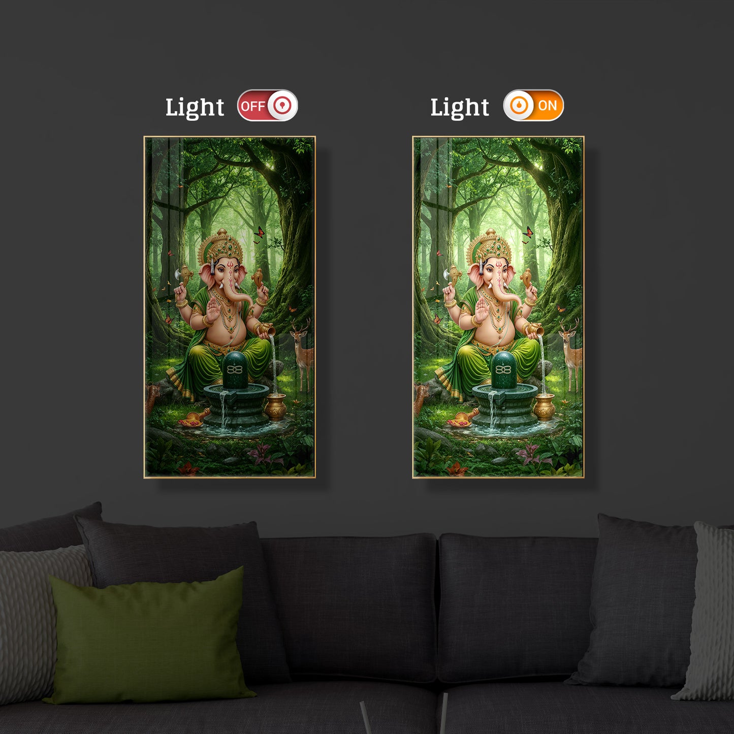 Jai Shri Ganesh Modern Luxury Backlight Vertical Wall Art