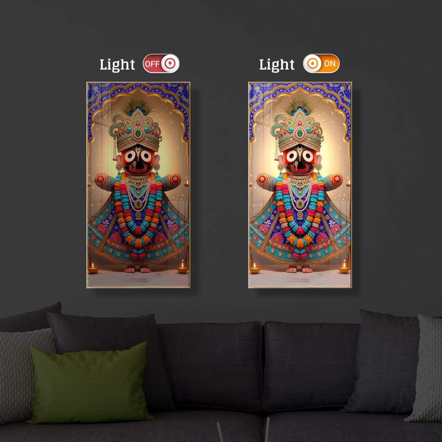 Jai Shri Jagannath Ji Modern Luxury Backlight Vertical Wall Art