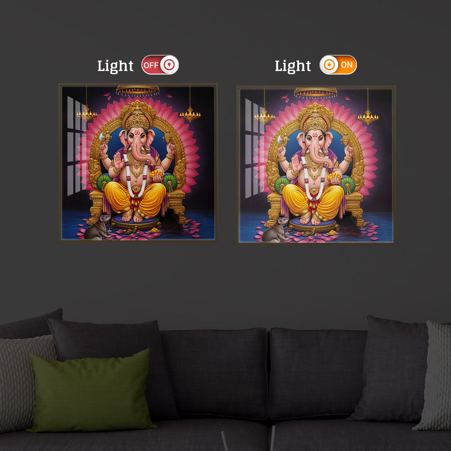 Divine Ganesh JI Modern Luxury Backlight Square Wall Art