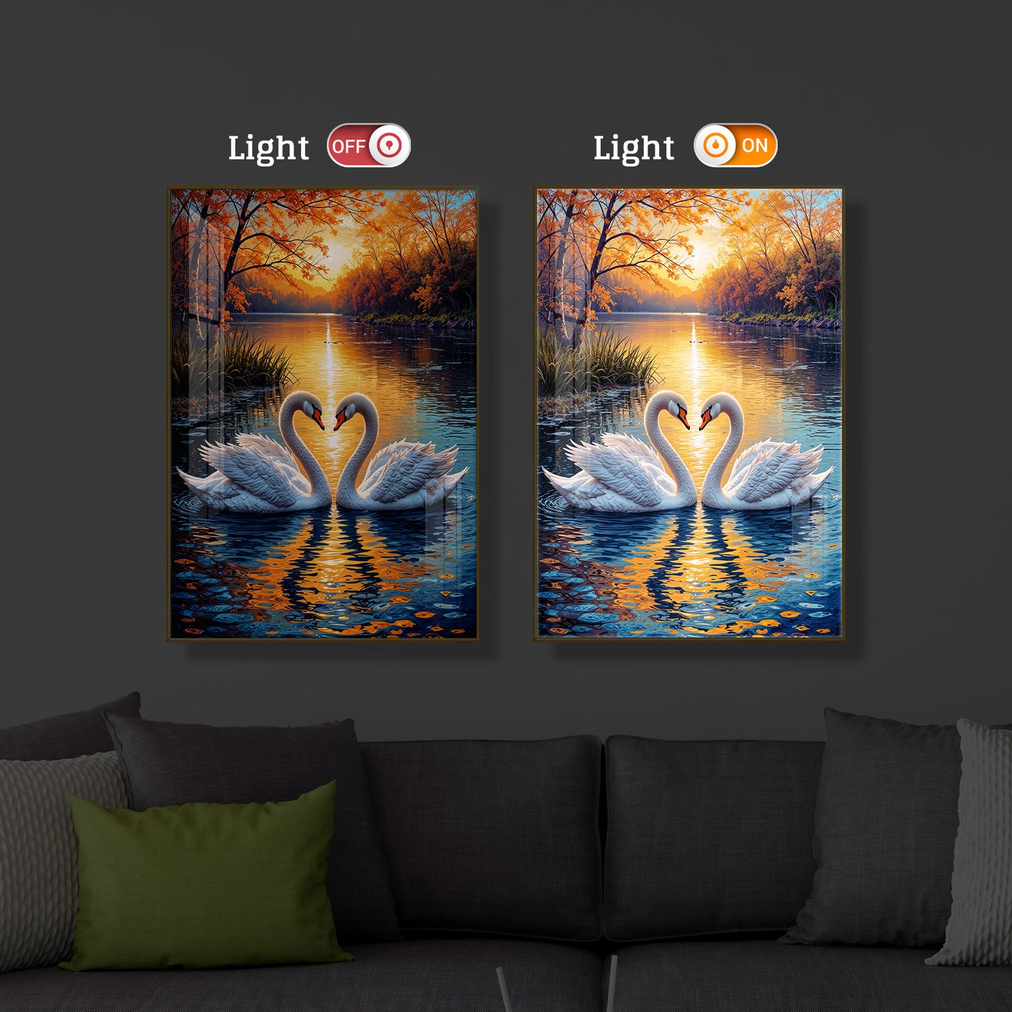 Romantic Swan Modern Luxury Backlight Vertical Wall Art