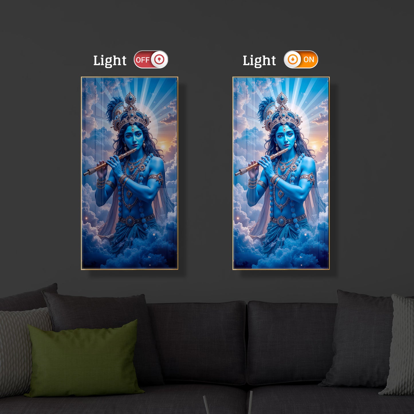 Lord Shri Krishna Modern Luxury Backlight Vertical Wall Art