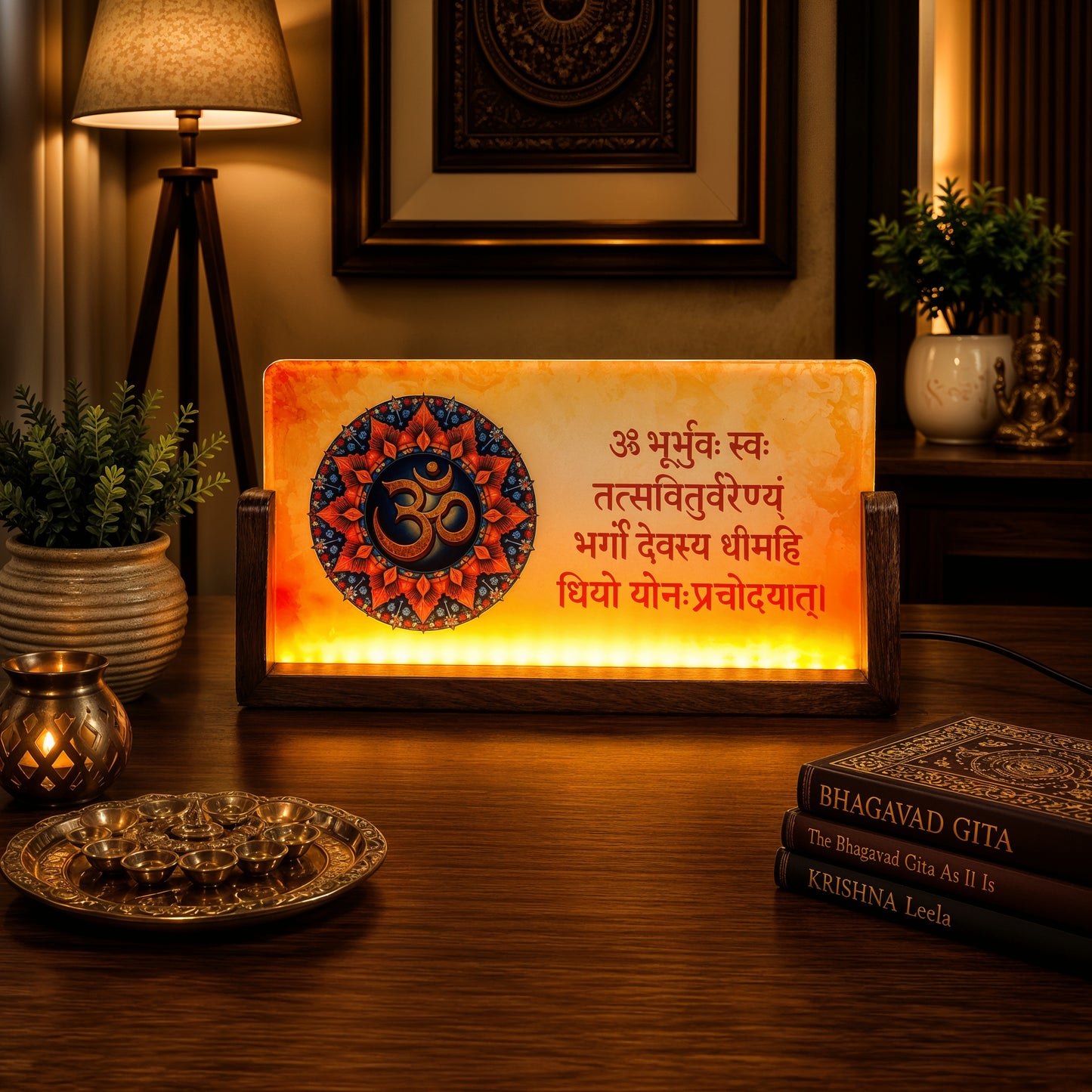 OM Acrylic LED Table Lamp - Wooden Stand