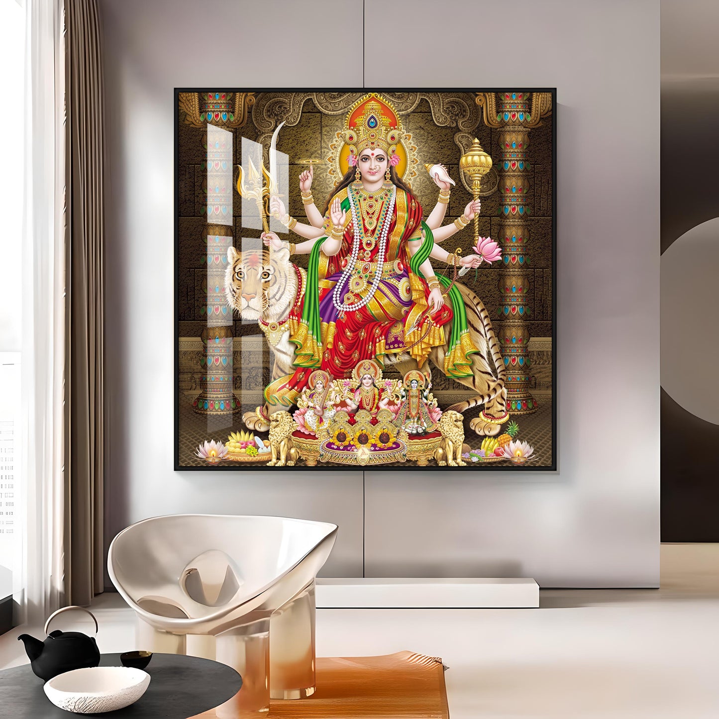 Enchanted Devi Durga Premium Acrylic Square Wall Art