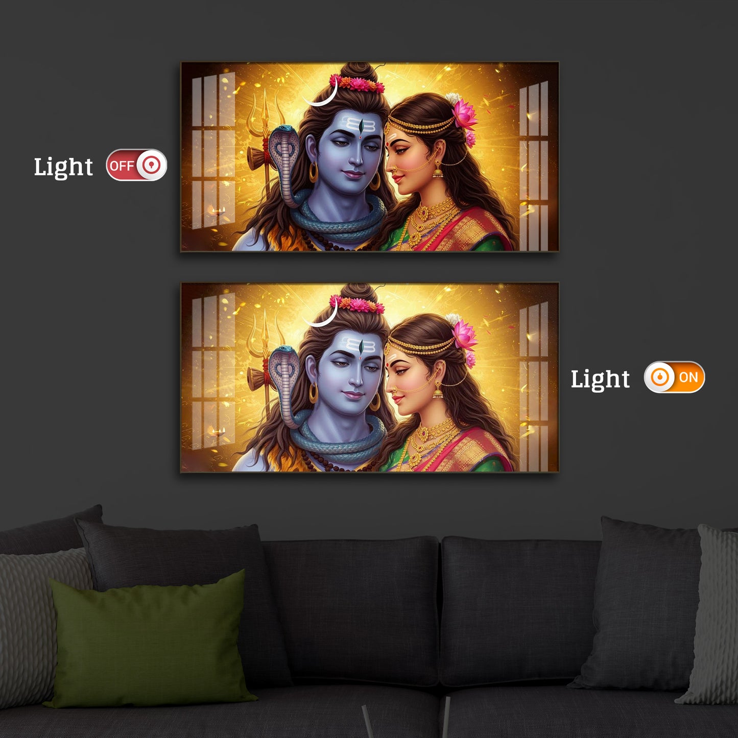 Shiv Parvati Modern Luxury Backlight Horizontal Wall Art