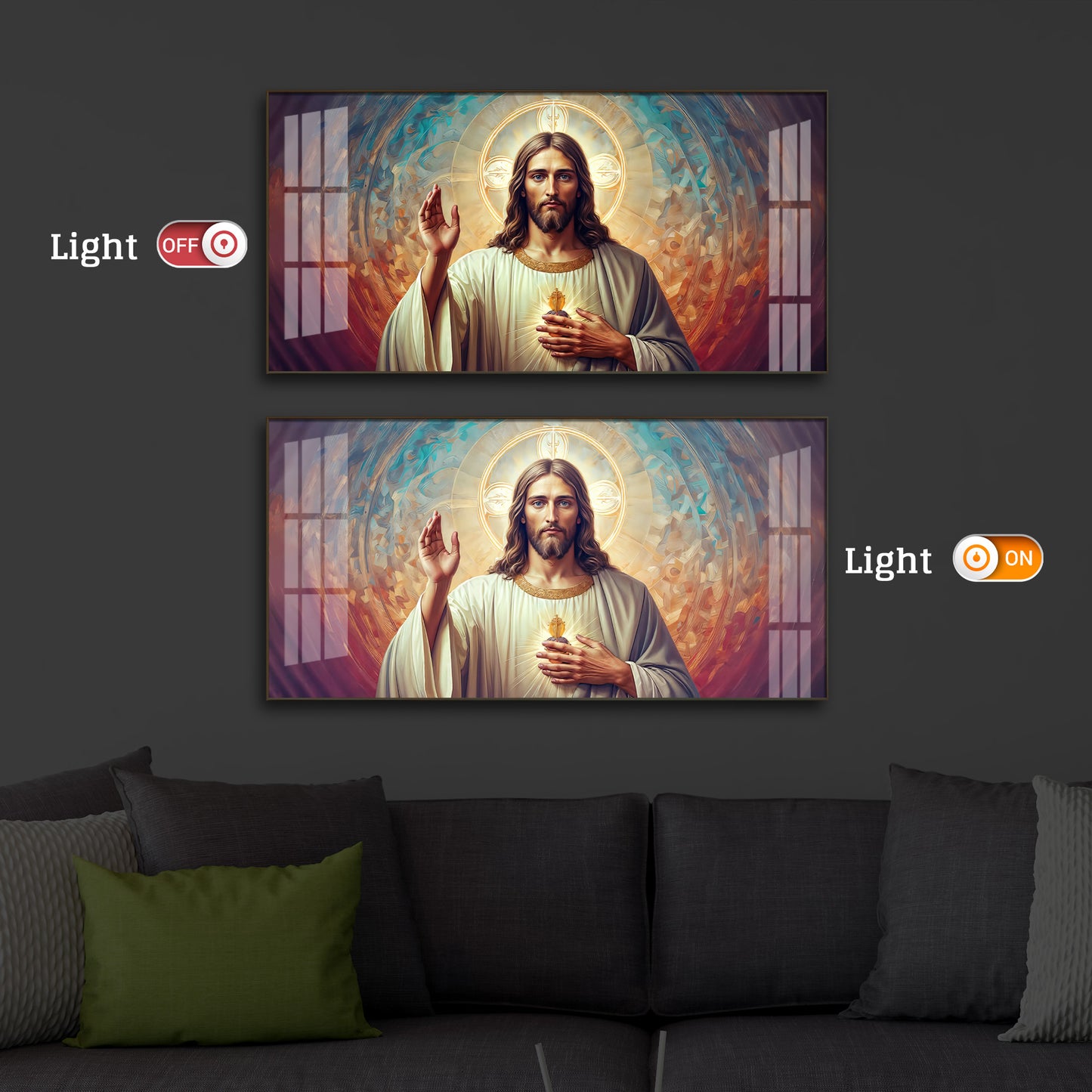 God Jesus Modern Luxury Backlight Horizontal Wall Art