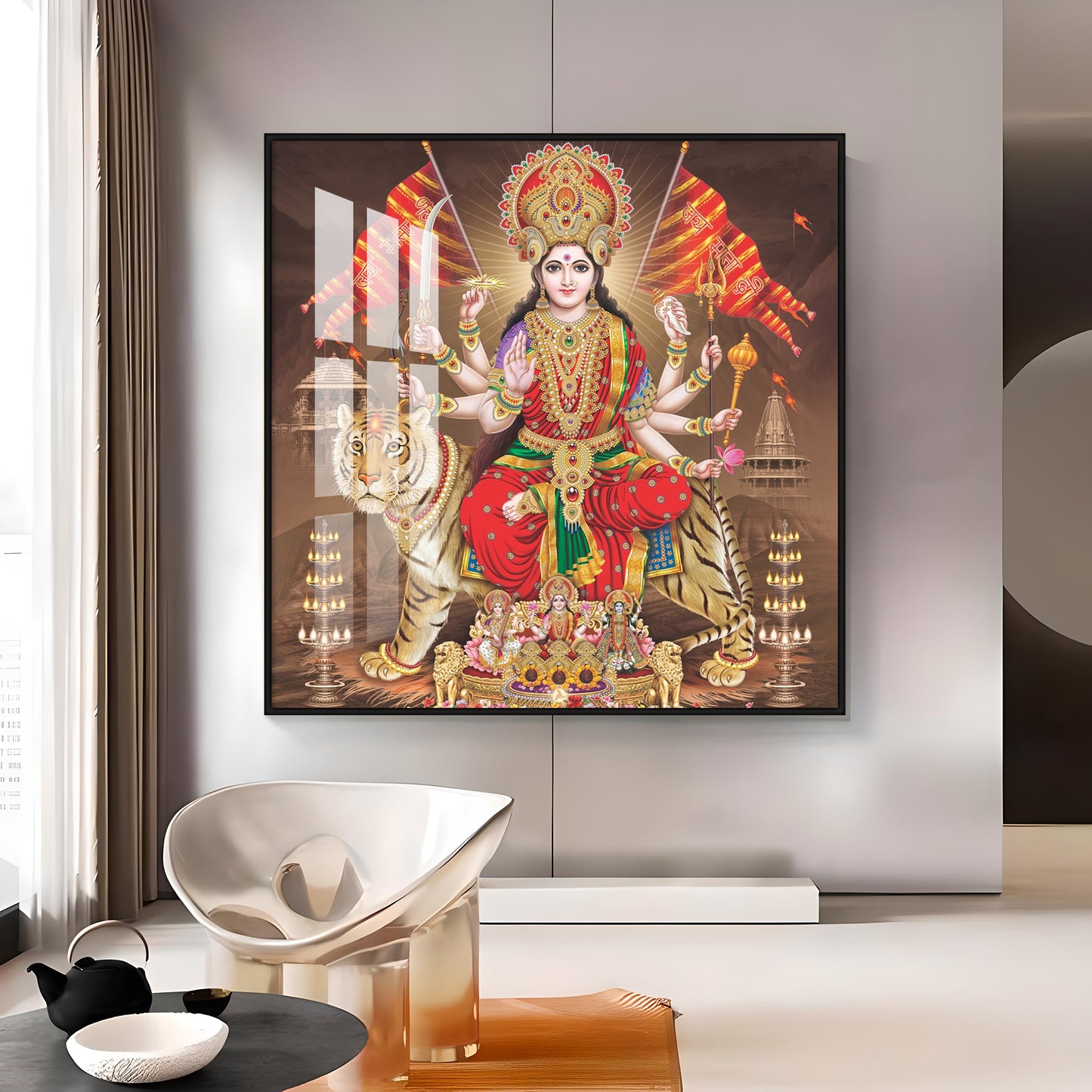 Divine Aura Of Maa Durga Premium Acrylic Square Wall Art