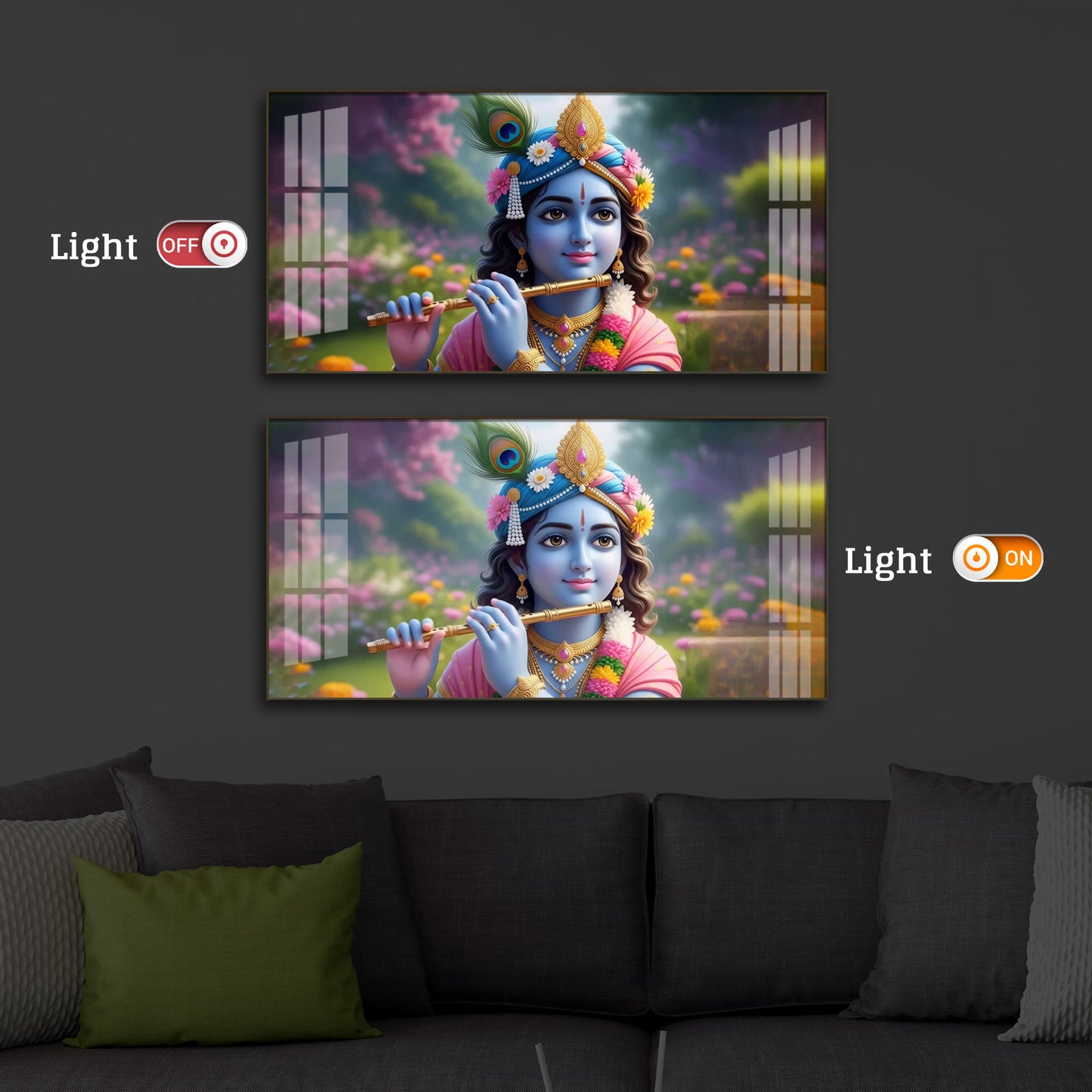 Krishna Ji Modern Luxury Backlight Horizontal Wall Art