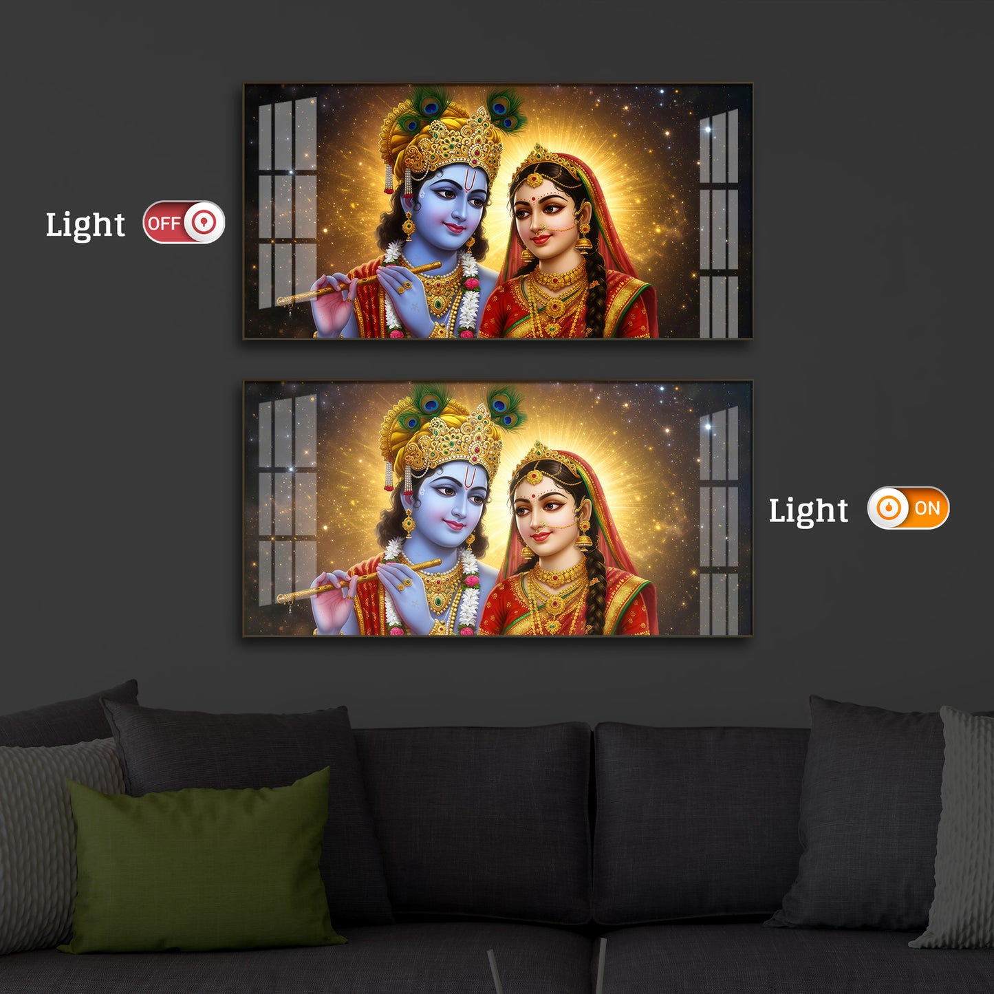 Shri Radha Krishn Modern Luxury Backlight Horizontal Wall Art