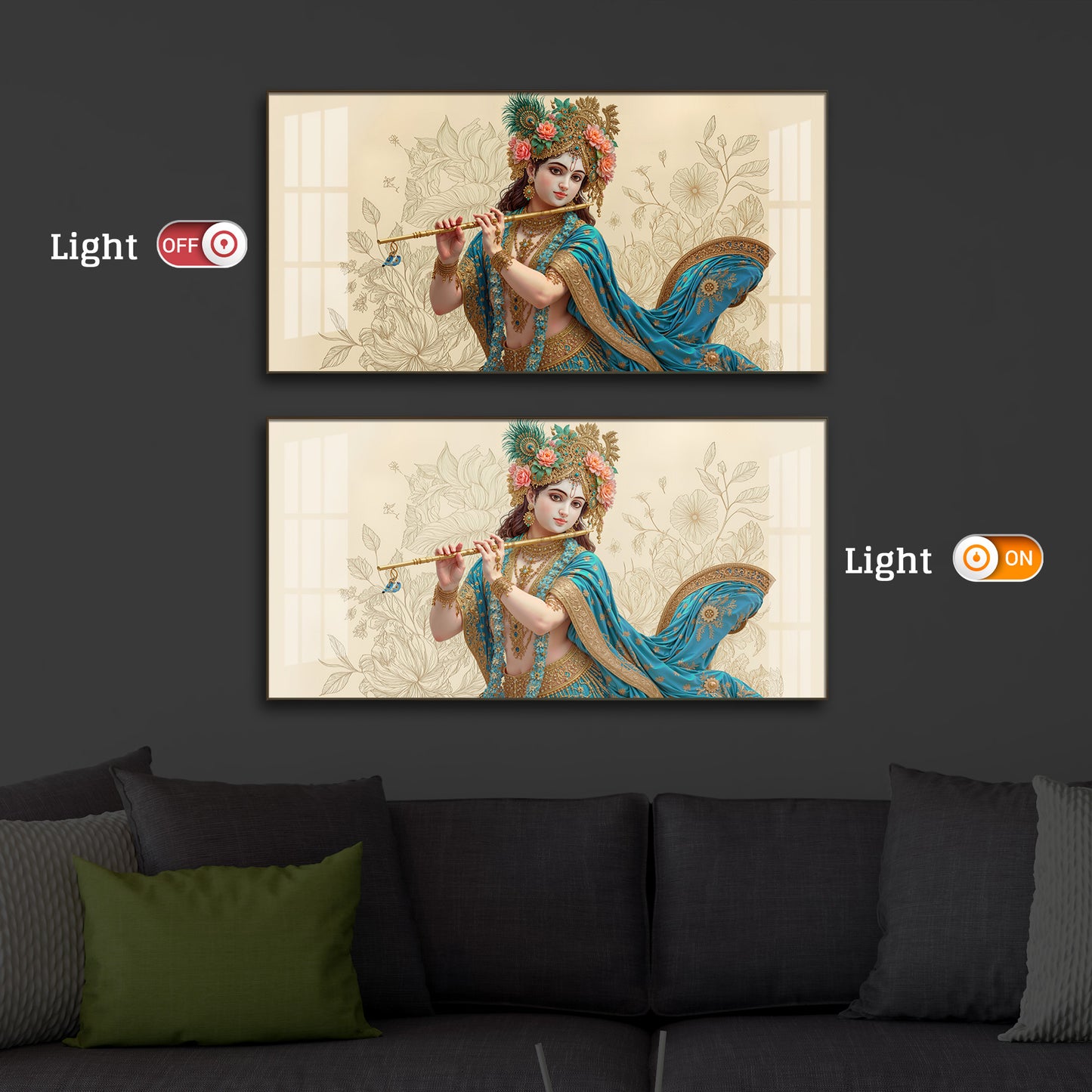 Beautiful Krishna Ji Modern Luxury Backlight Horizontal Wall Art