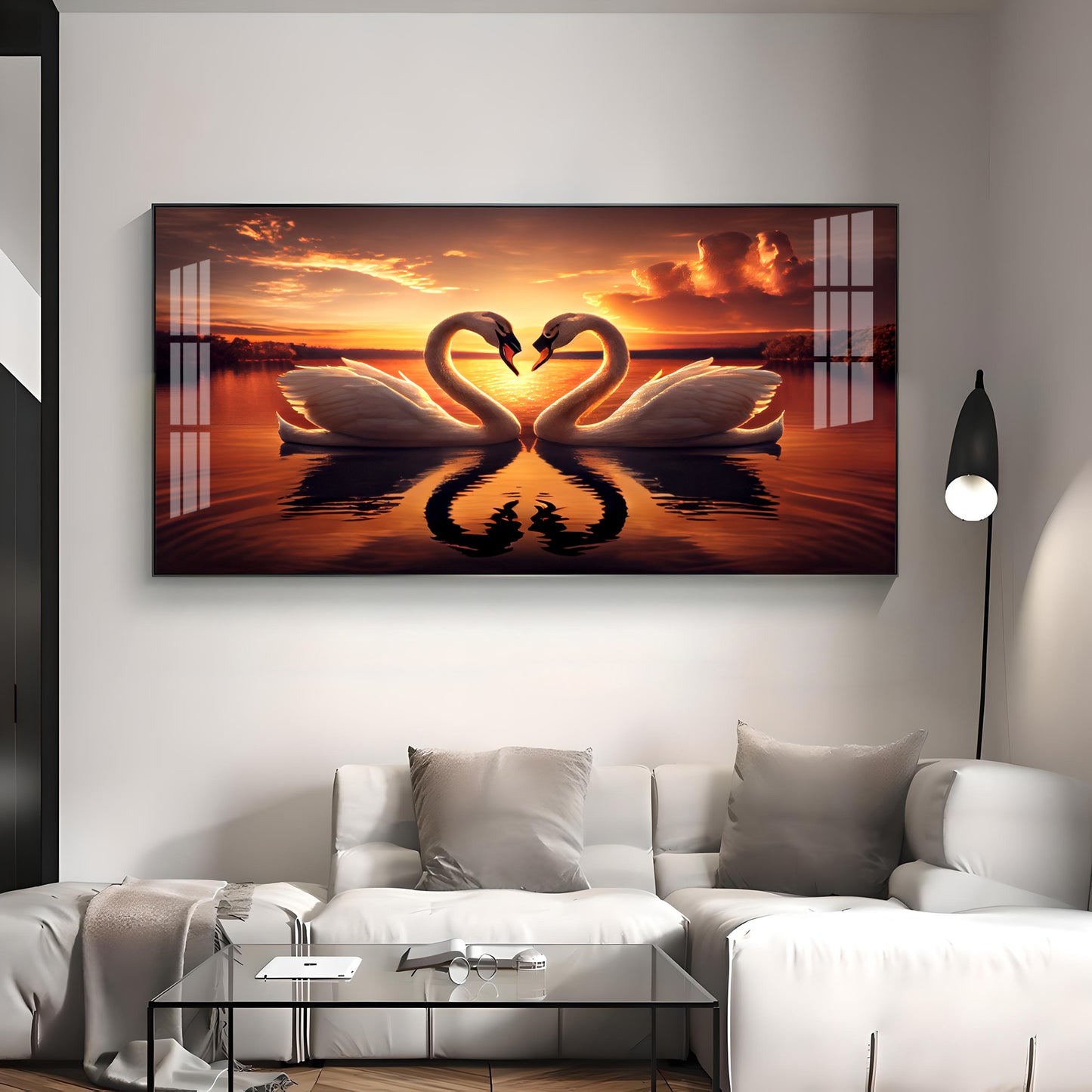 Loving Swan In Sunset Premium Acrylic Horizontal Wall Art
