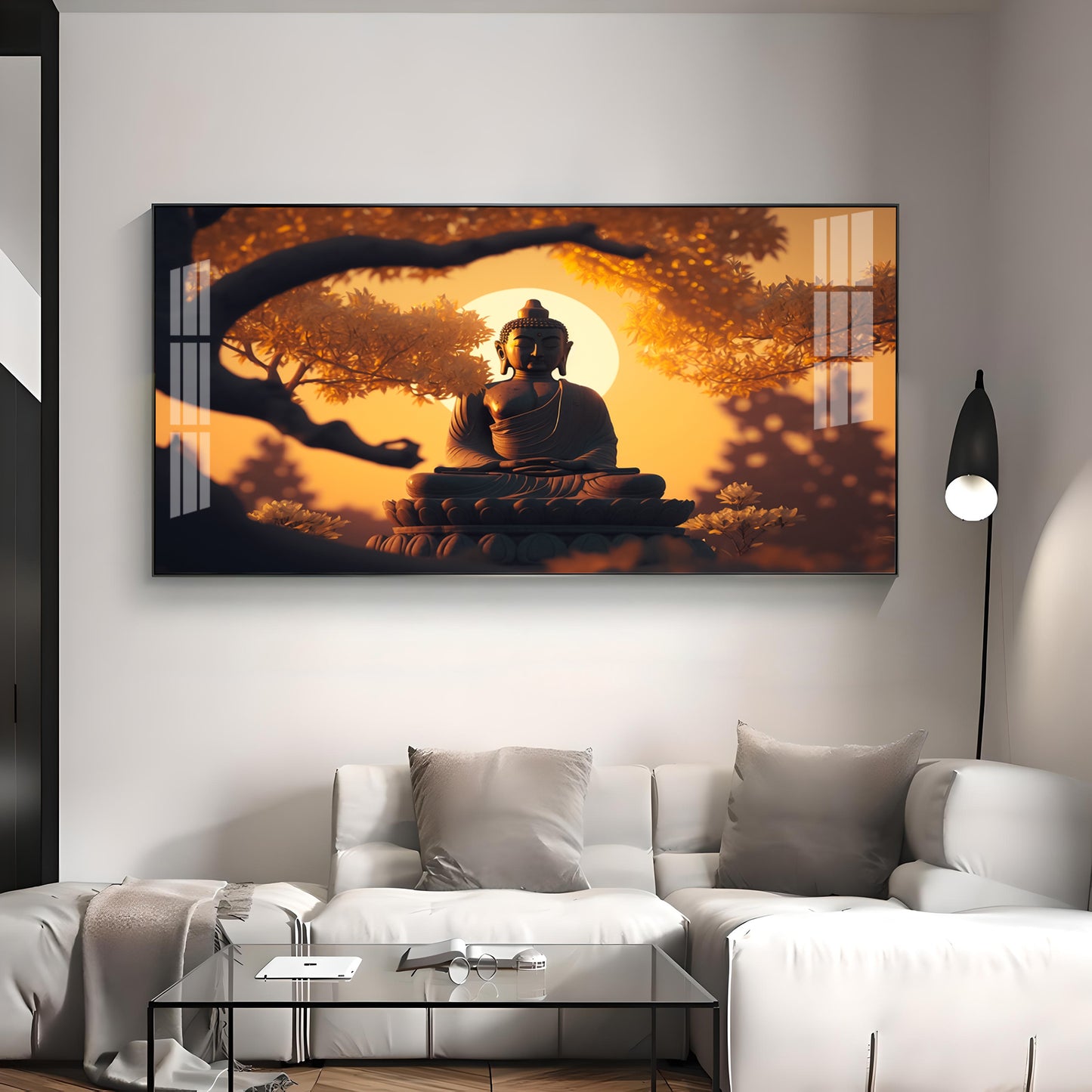Sunset Fall Meditating Buddha Premium Acrylic Horizontal Wall Art