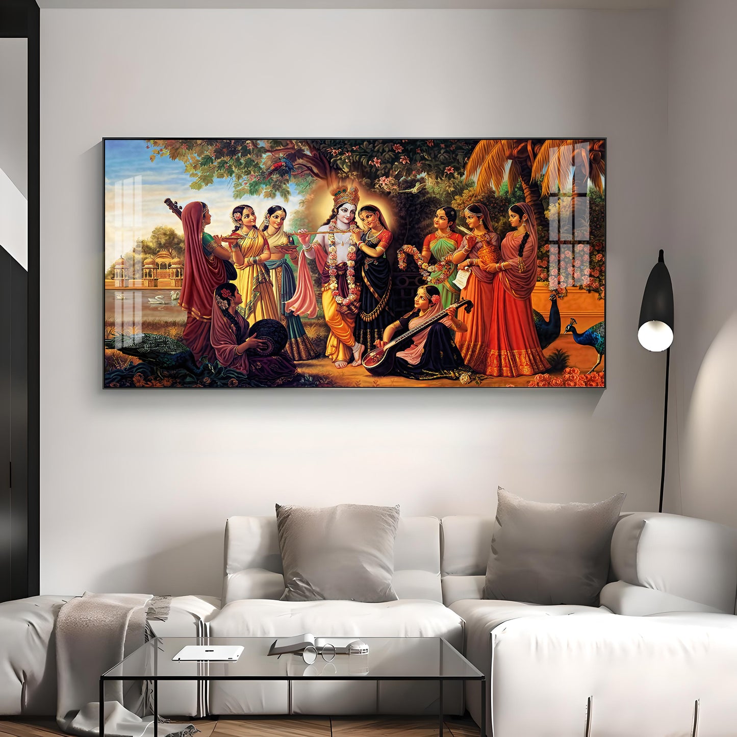Radha Krishna With Gopiya Premium Acrylic Horizontal Wall Art