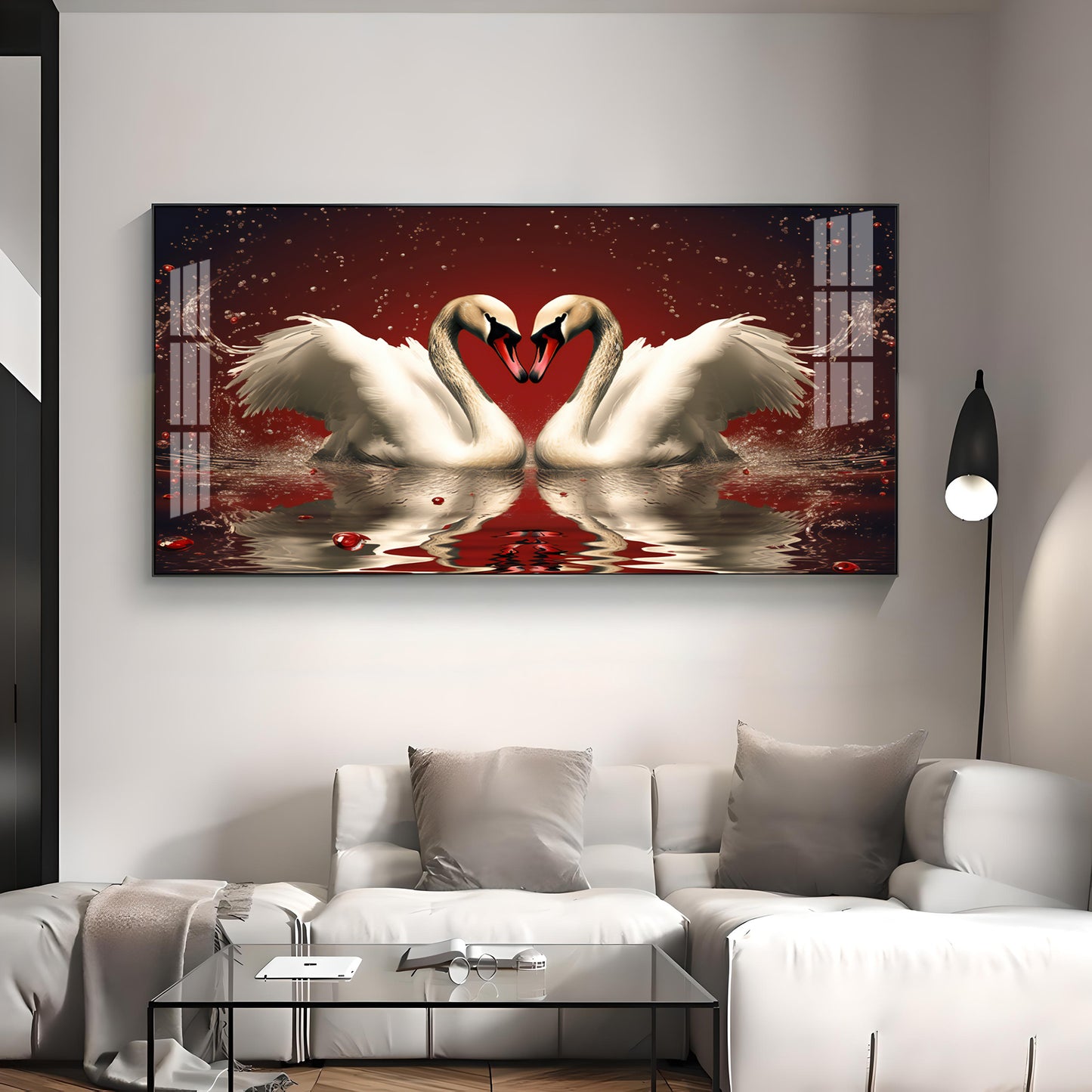 Vibrant Two Swan Premium Acrylic Horizontal Wall Art