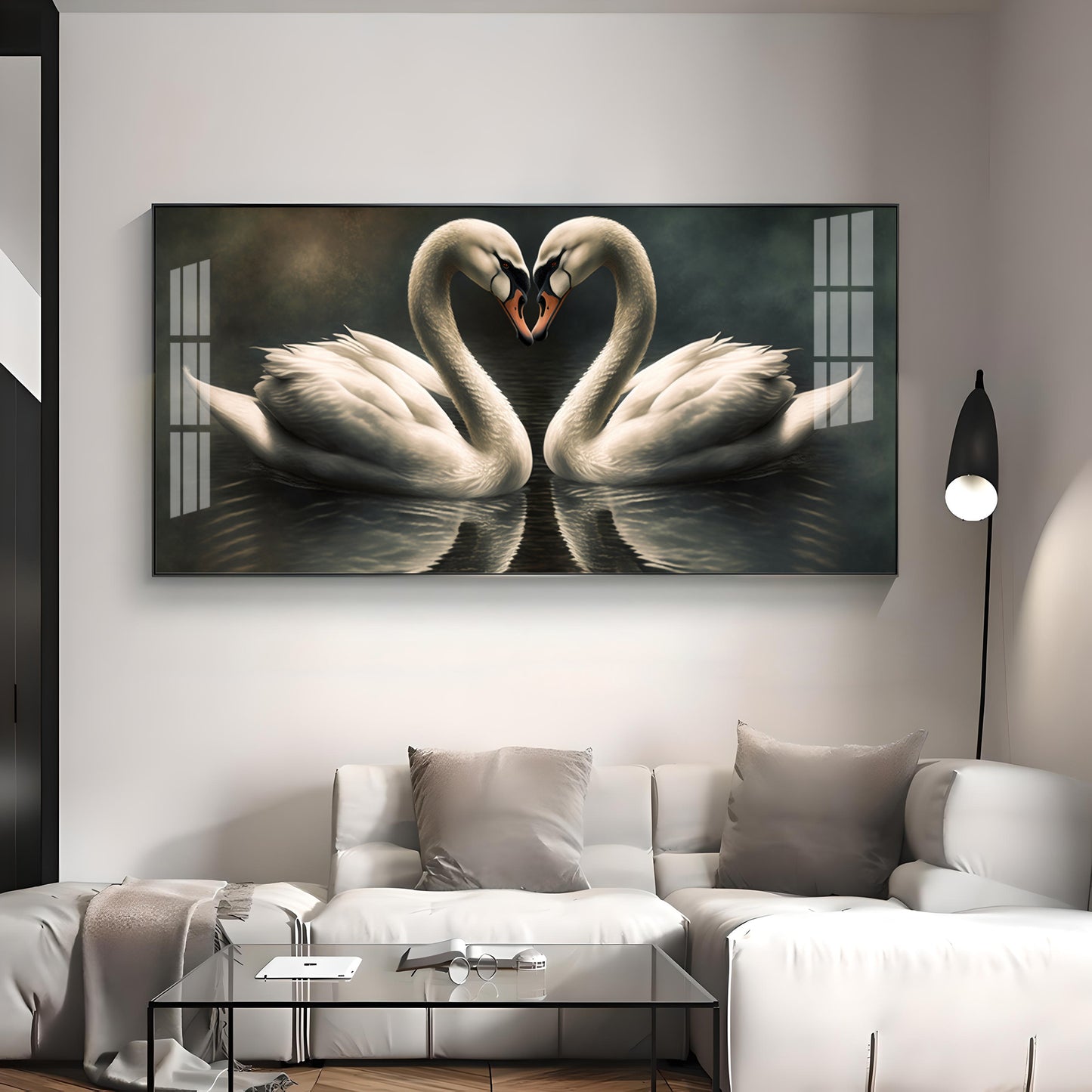 Soulful Vibrant Two Swan Premium Acrylic Horizontal Wall Art