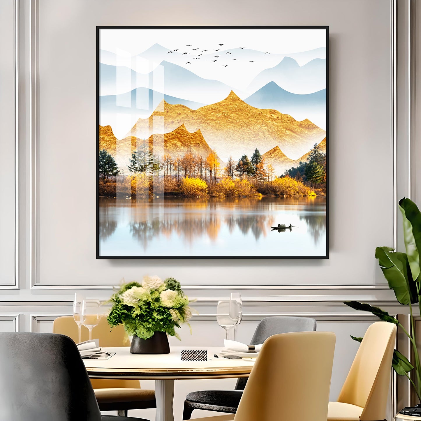 Sun Kissed Mountains Premium Acrylic Square Wall Art - 24X24 inches / Gold