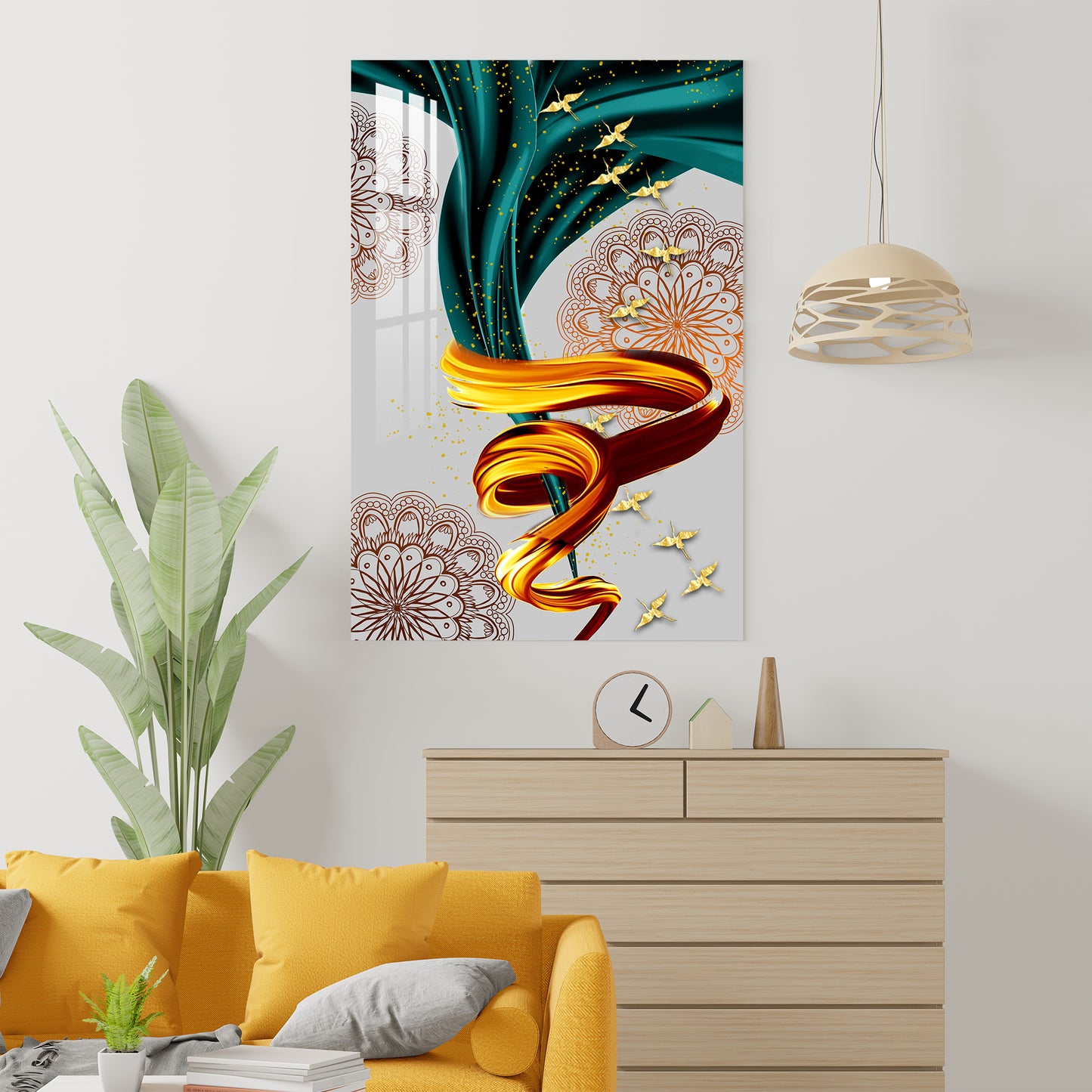 Spiral Art With Floral Mandala Acrylic Wall Art