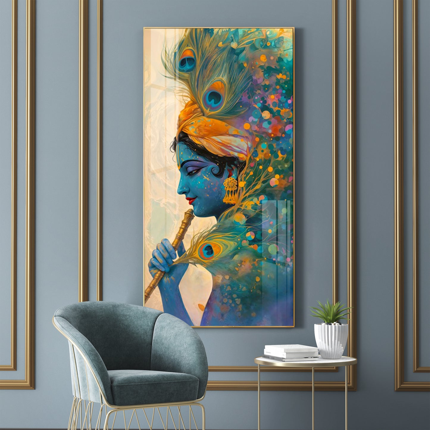 Krishna Portrait of Grace Premium Acrylic Vertical Wall Art