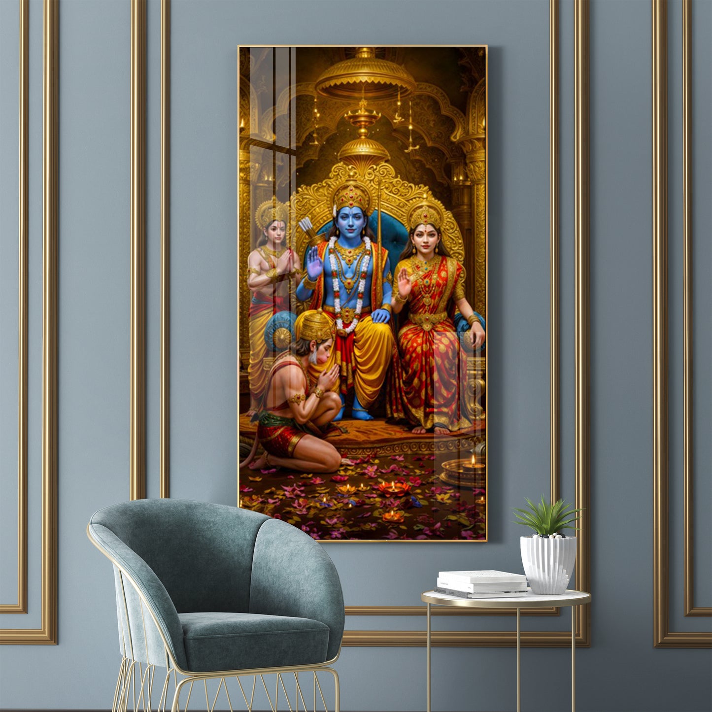 Devotion Of Hanuman Premium Acrylic Vertical Wall Art