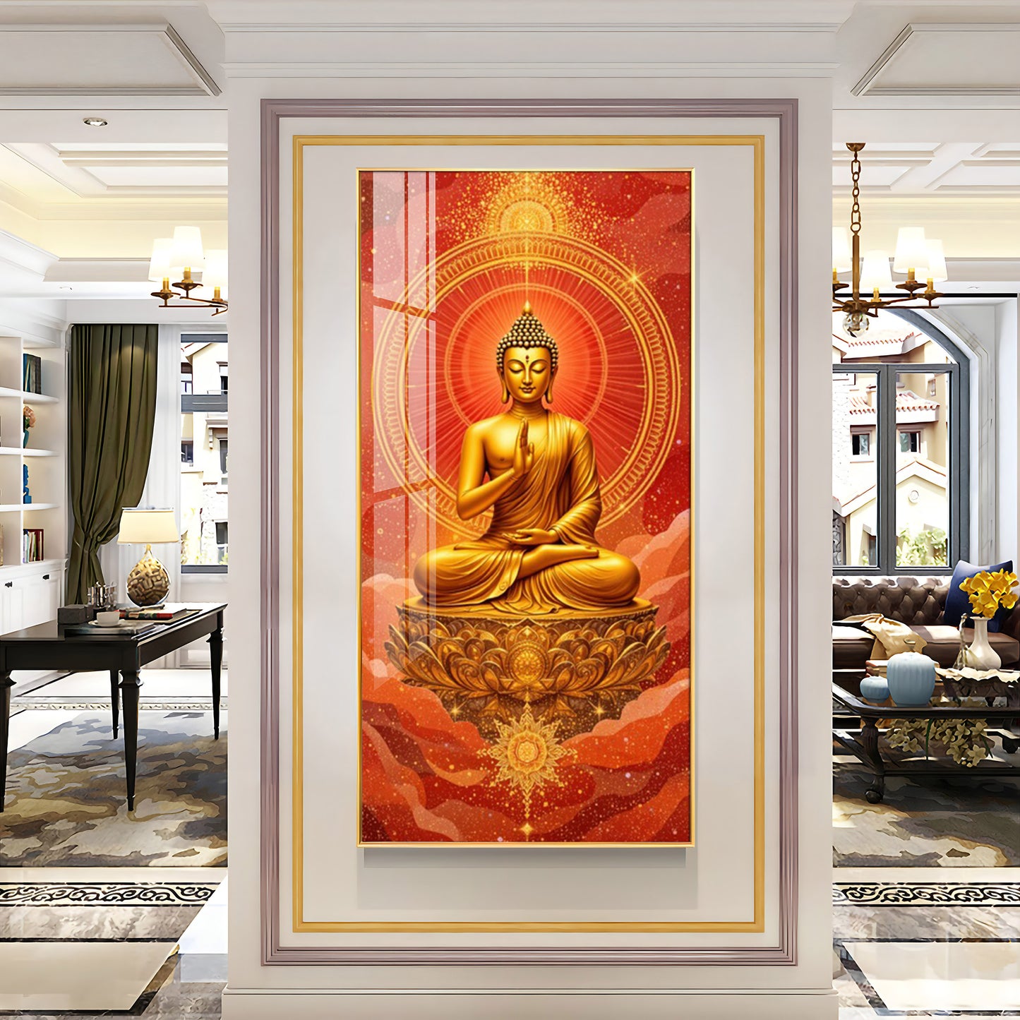 Crimson Buddha Premium Acrylic Vertical Wall Art
