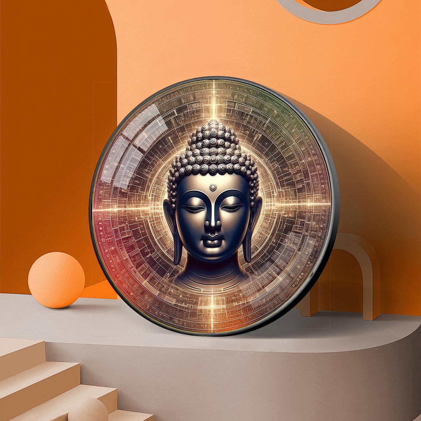 Golden Buddha Aura Premium Acrylic Round Wall Art