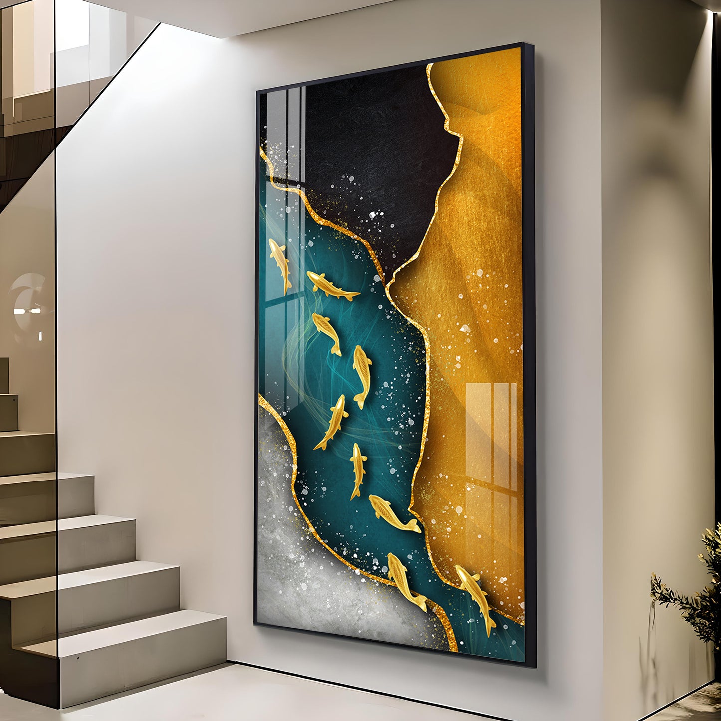 Nine Koi Fish Premium Acrylic Vertical Wall Art