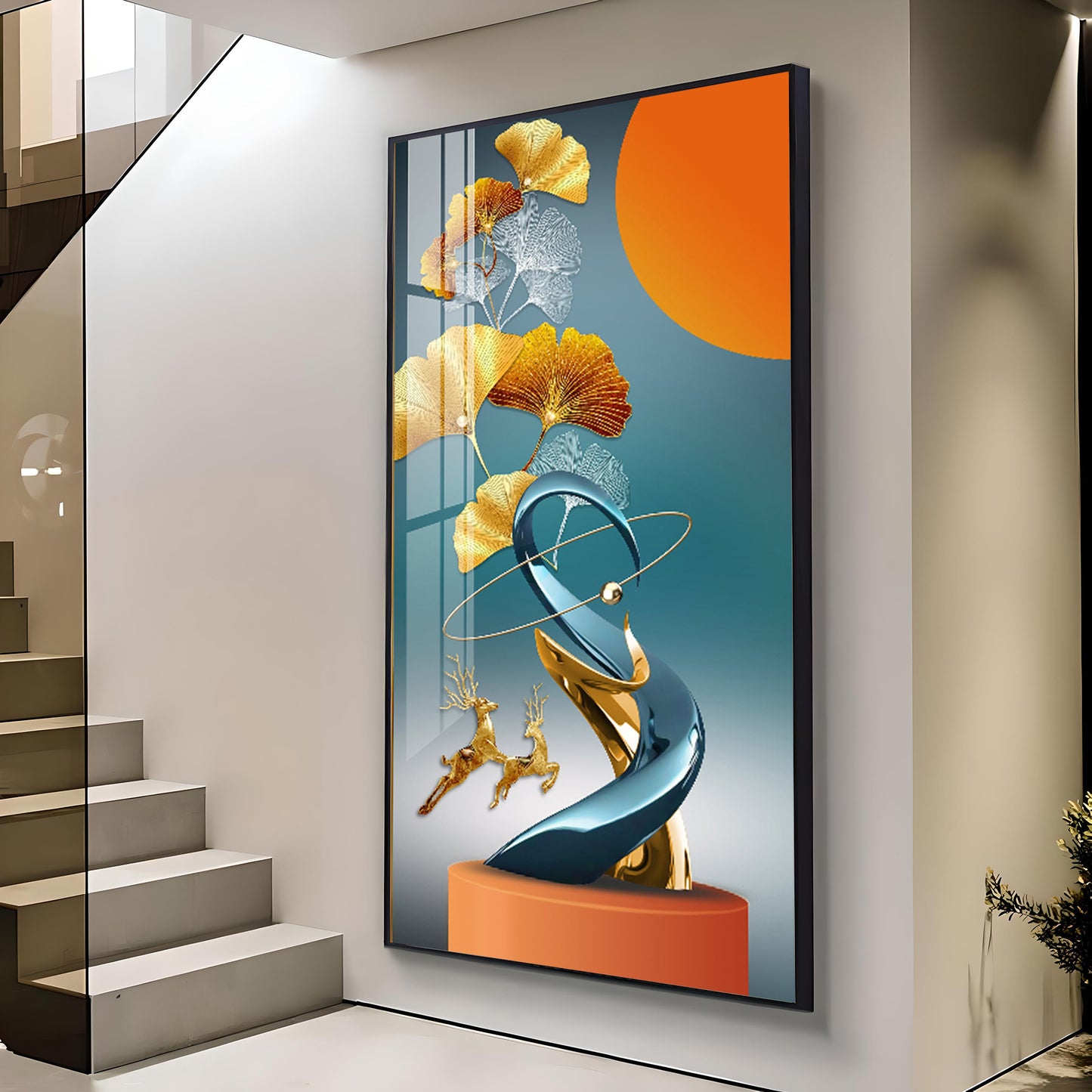 Geometric Abstract Premium Luxury Crystal Vertical Wall Art