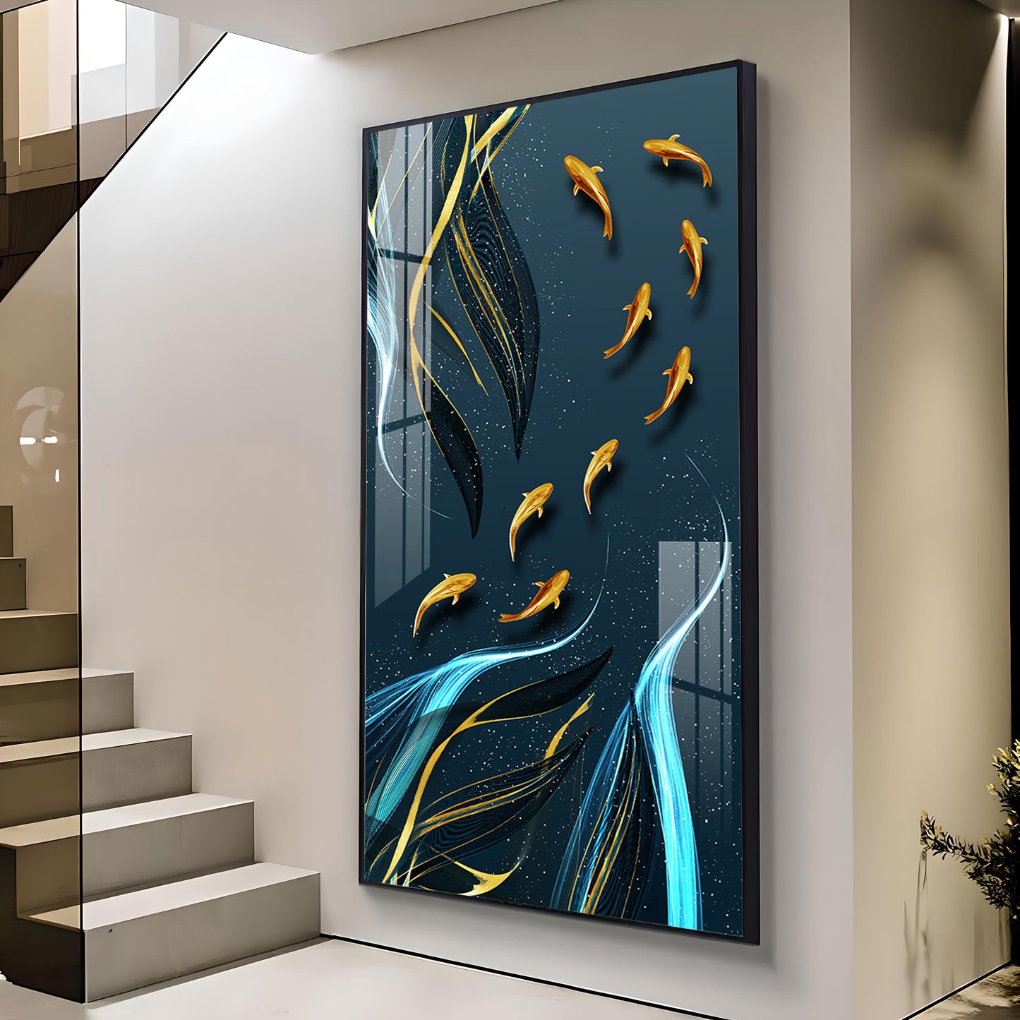 Golden Koi Fish Premium Acrylic Vertical Wall Art