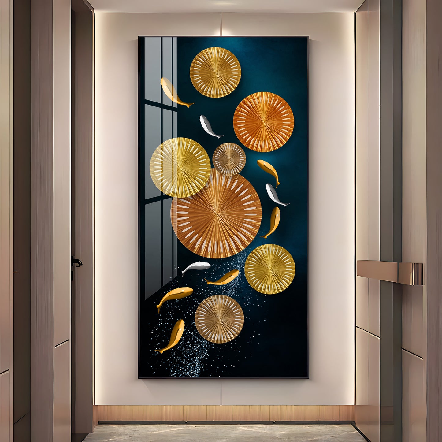 Carp Lotus Pond Premium Acrylic Vertical Wall Art