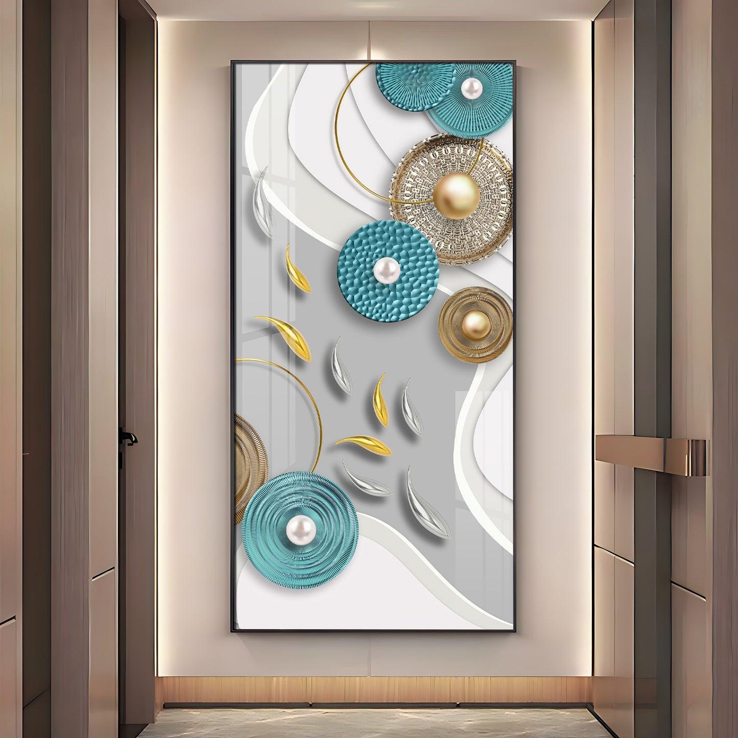 Silver & Golden Koi Fish Premium Acrylic Vertical Wall Art