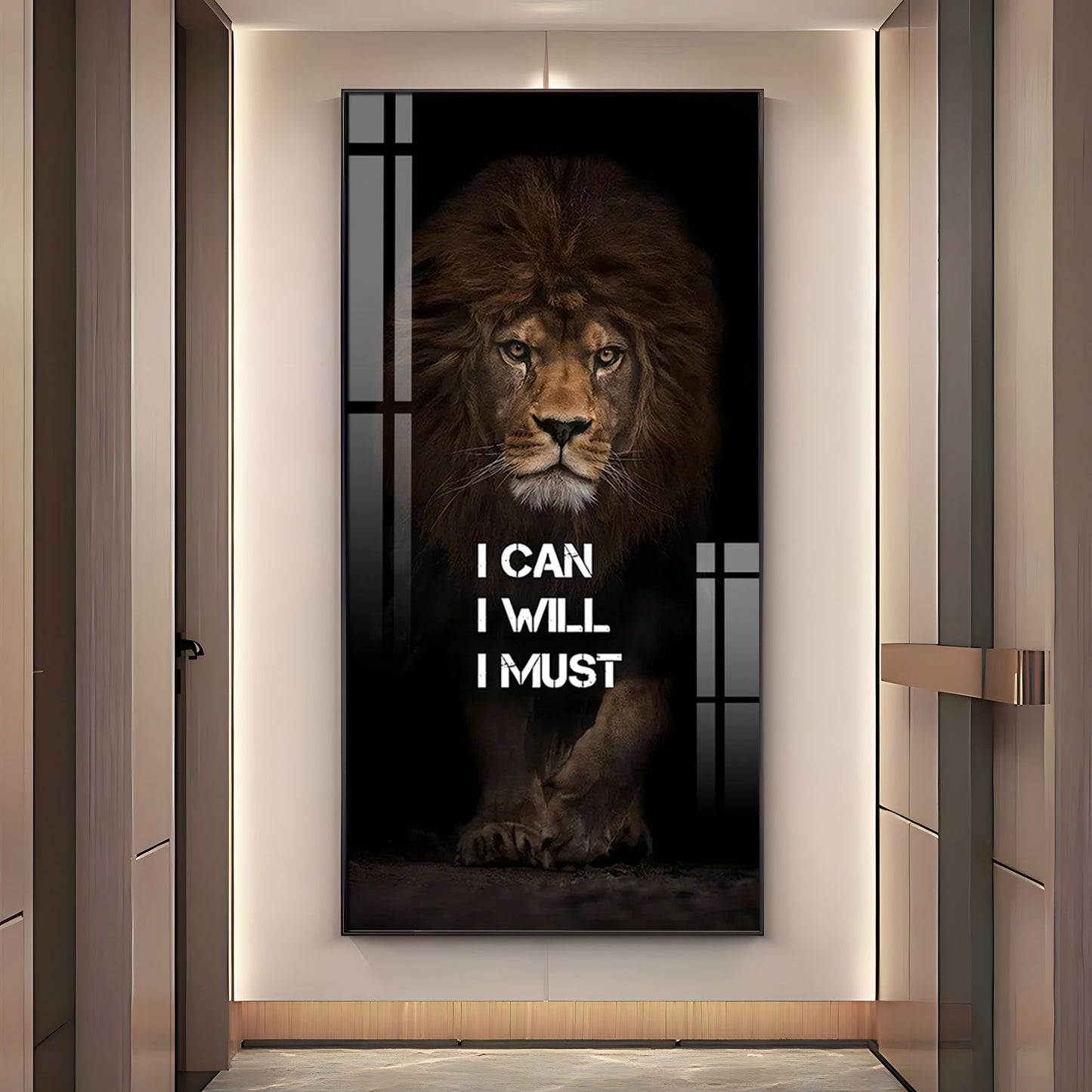 Be Like a Lion Premium Acrylic Vertical Wall Art - 30X16 inches / Gold