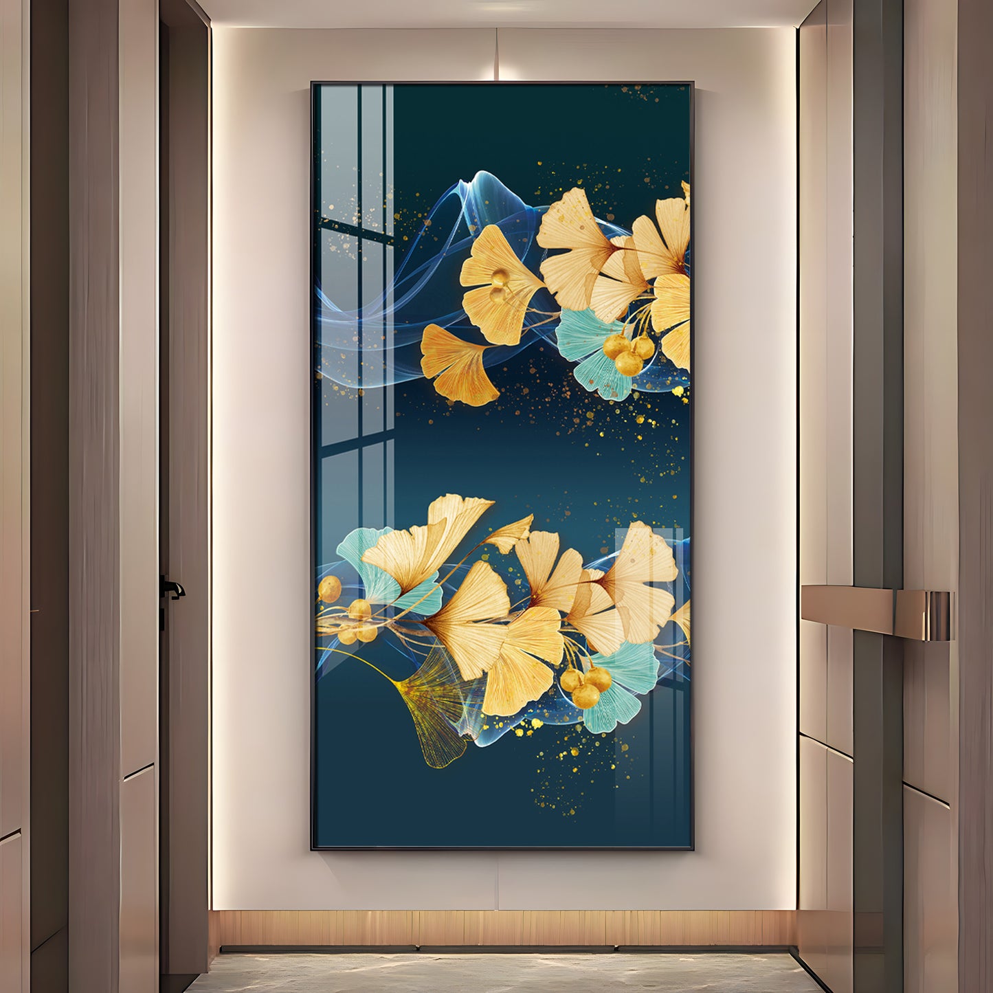 Golden Autumn Flowers Premium Acrylic Vertical Wall Art