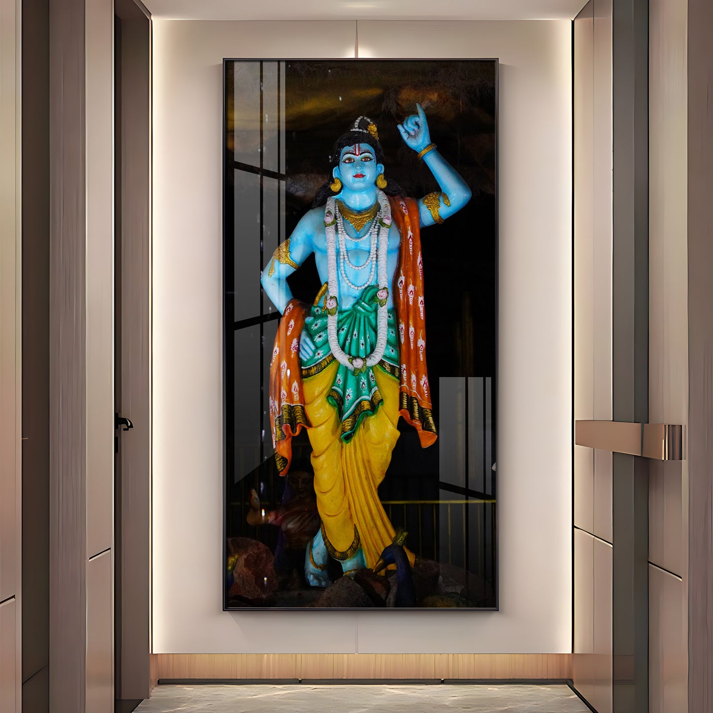 Krishna Lifting Govardhan Parvat Premium Acrylic Vertical Wall Art