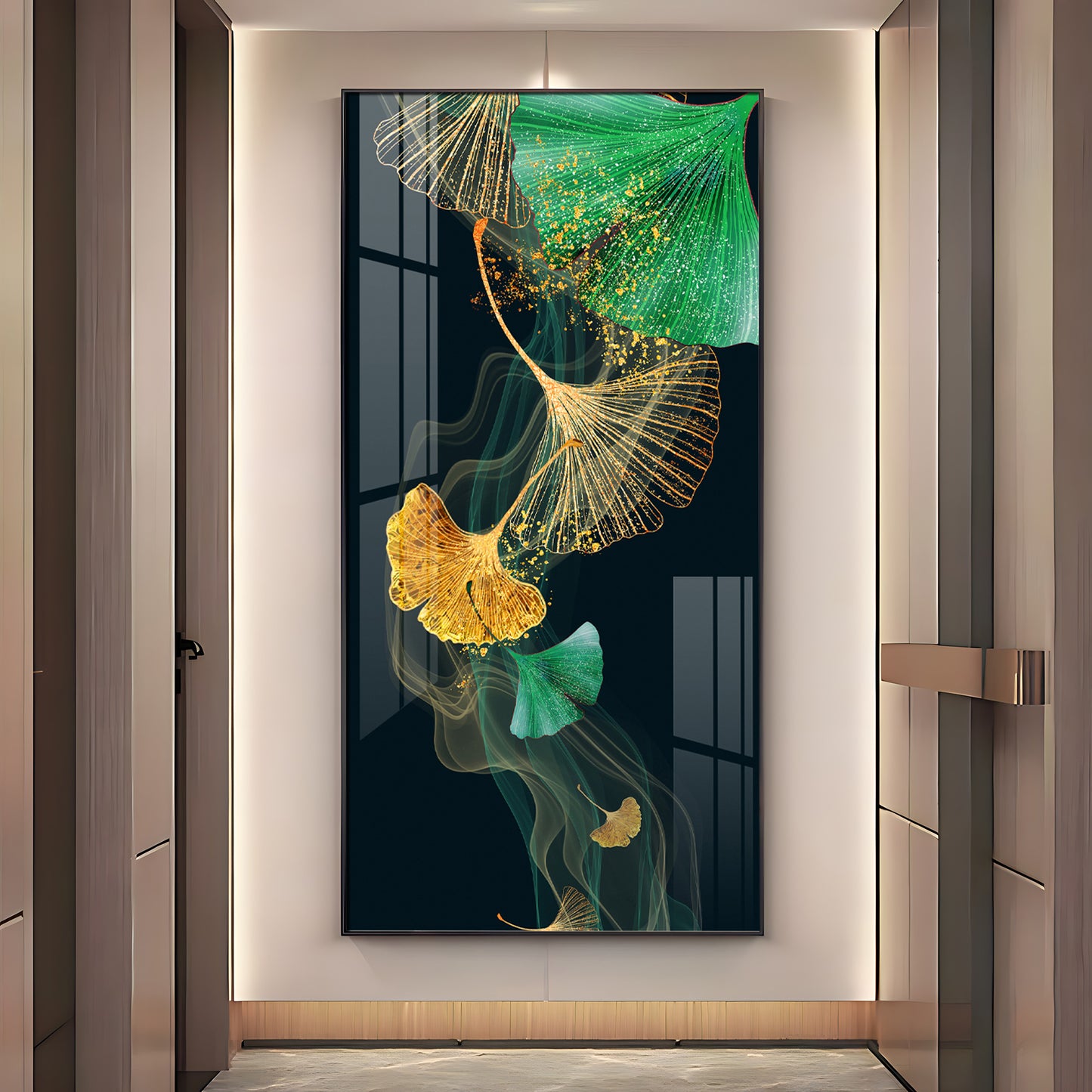 Green & Golden Luxury Premium Acrylic Vertical Wall Art