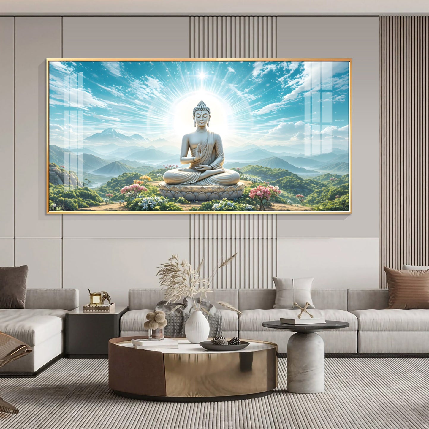 Serene Sunlit Buddha Premium Acrylic Horizontal Wall Art