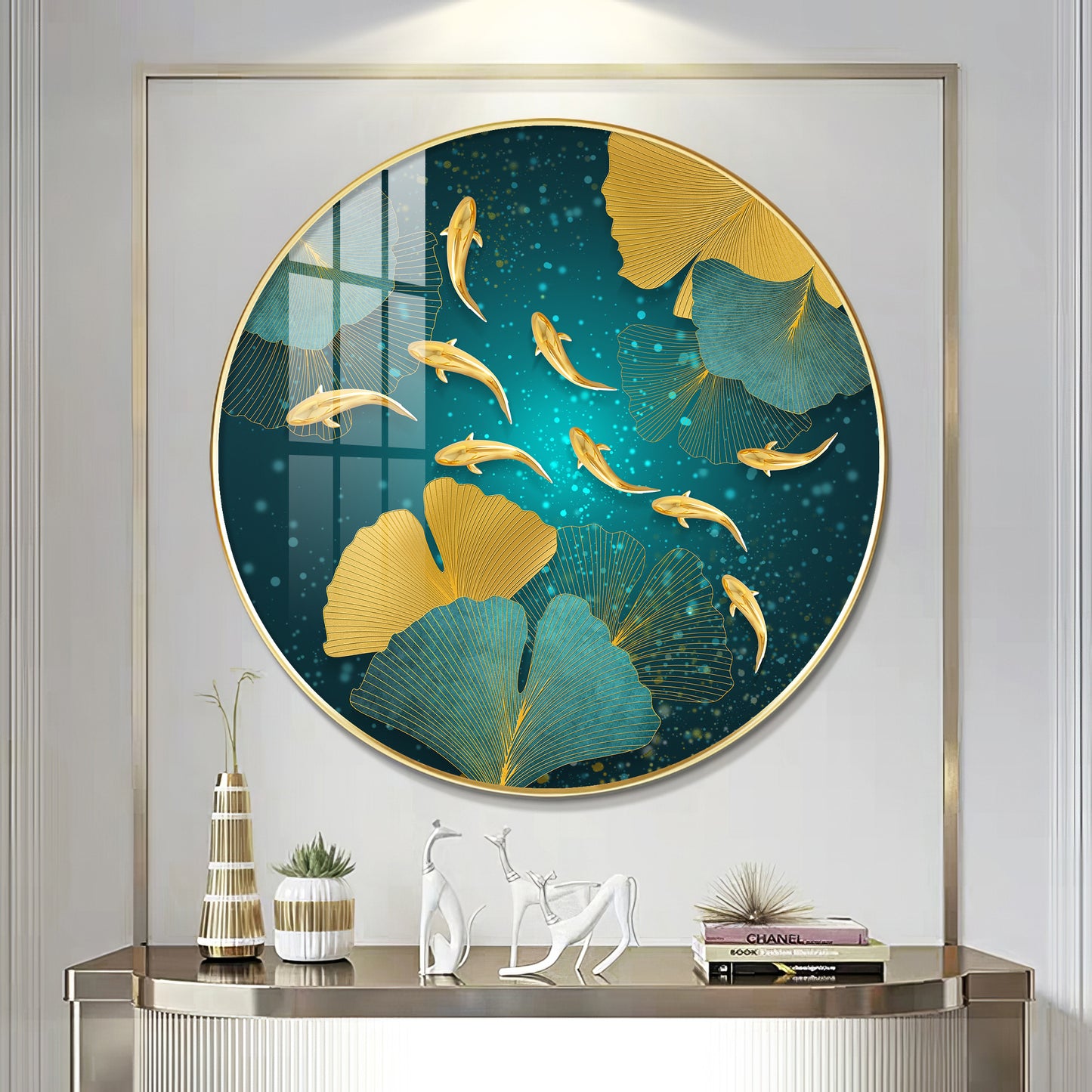 Golden Koi Fish Premium Acrylic Round Wall Art