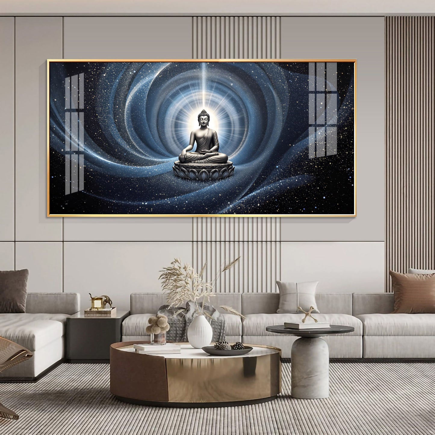 Circular Wave Buddha Reflection Premium Acrylic Horizontal Wall Art