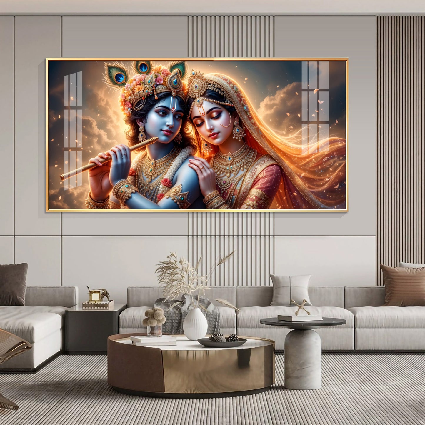 Krishna And Radha Together Premium Acrylic Horizontal Wall Art